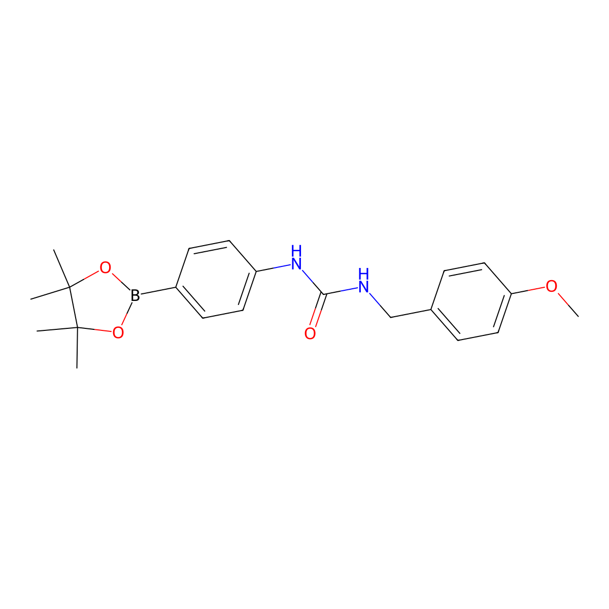 1-(4-Methoxybenzyl)-3-(4-(4,4,5,5-tetramethyl-1,3,2-dioxaborolan-2-yl)phenyl)urea molecular structure, CAS 874298-21-2