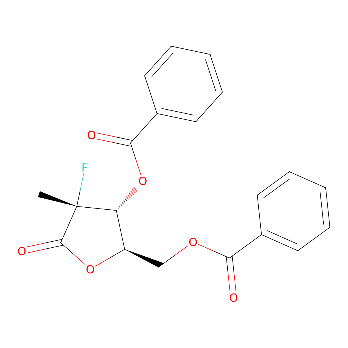 (2R)-2-Deoxy-2-fluoro-2-methyl-D-erythro-pentonic acid gamma-lactone 3,5-dibenzoate molecular structure, CAS 874638-80-9