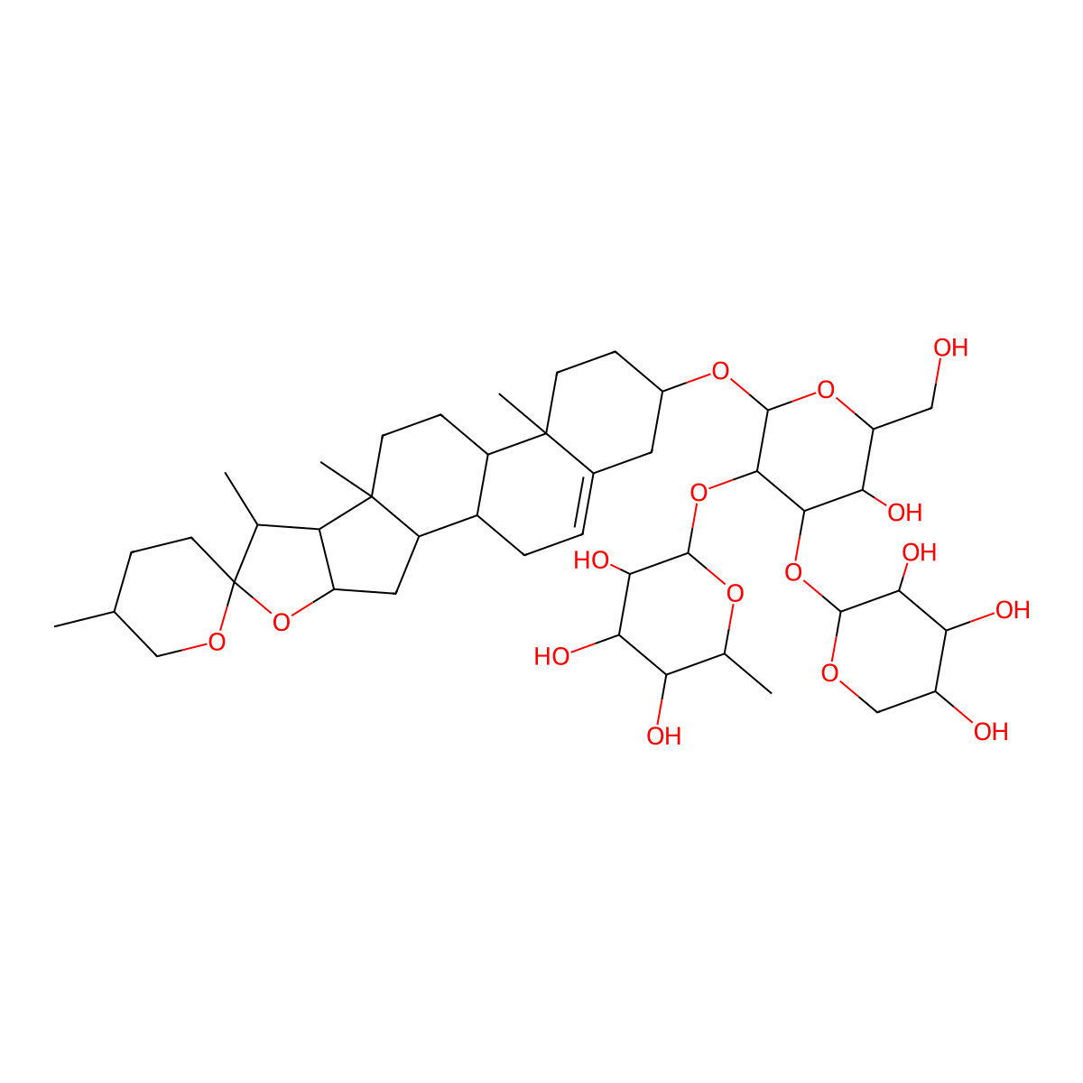 (2S,3R,4R,5R,6S)-2-[(2R,3R,4S,5R,6R)-5-hydroxy-6-(hydroxymethyl)-2-[(1S,2S,4S,5'S,6R,7S,8R,9S,12S,13R,16S)-5',7,9,13-tetramethylspiro[5-oxapentacyclo[10.8.0.02,9.04,8.013,18]icos-18-ene-6,2'-oxane]-16-yl]oxy-4-[(2S,3R,4S,5R)-3,4,5-trihydroxyoxan-2-yl]oxyoxan-3-yl]oxy-6-methyloxane-3,4,5-triol molecular structure, CAS 87480-46-4