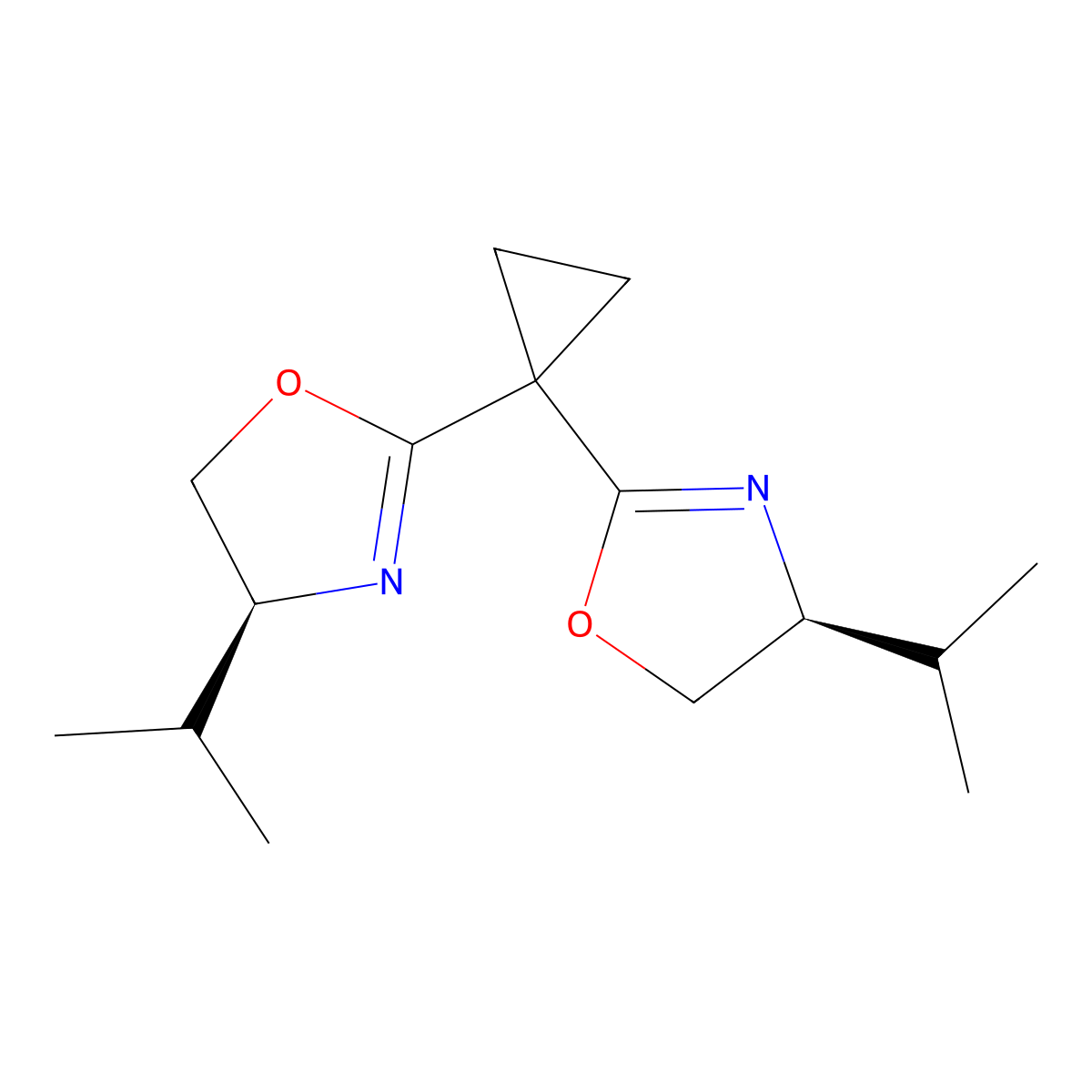 (4S,4'S)-2,2'-(Cyclopropane-1,1-diyl)bis(4-isopropyl-4,5-dihydrooxazole) molecular structure, CAS 875640-19-0