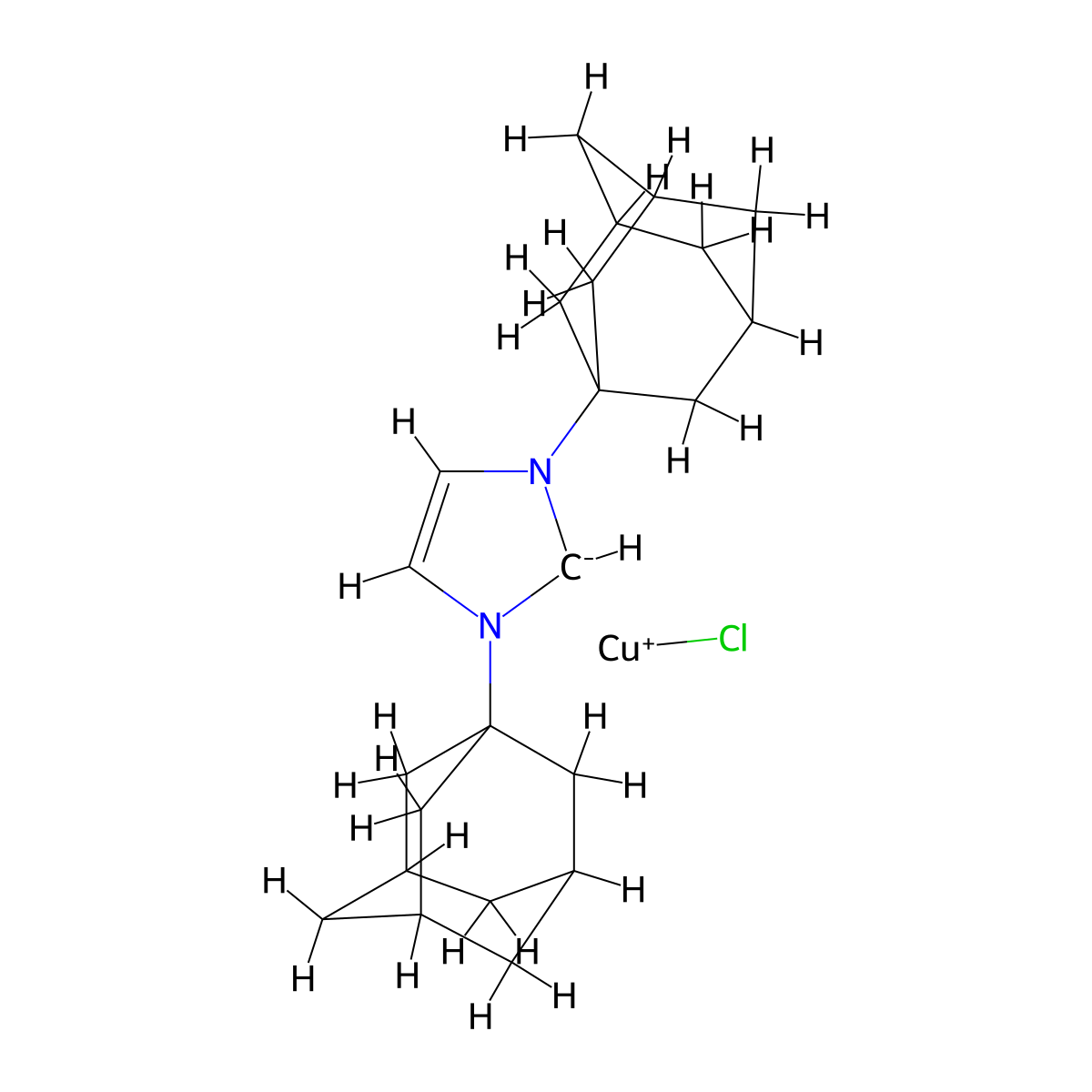 Chloro[1,3-dihydro-1,3-bis(tricyclo[3.3.1.13,7]dec-1-yl)-2H-imidazol-2-ylidene]copper molecular structure, CAS 875654-50-5