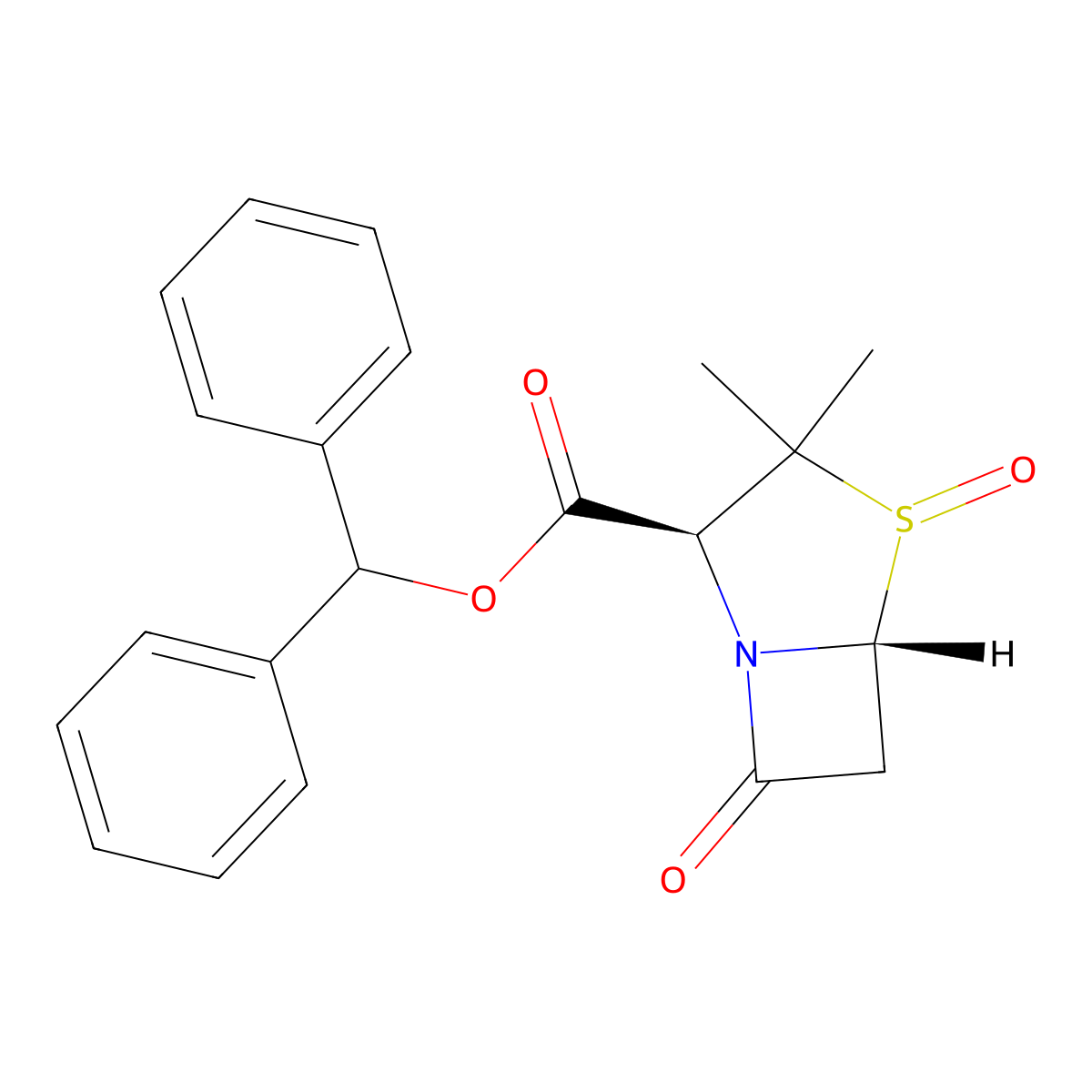 (2S,5R)-Benzhydryl 3,3-dimethyl-7-oxo-4-thia-1-azabicyclo[3.2.0]heptane-2-carboxylate 4-oxide molecular structure, CAS 87579-78-0