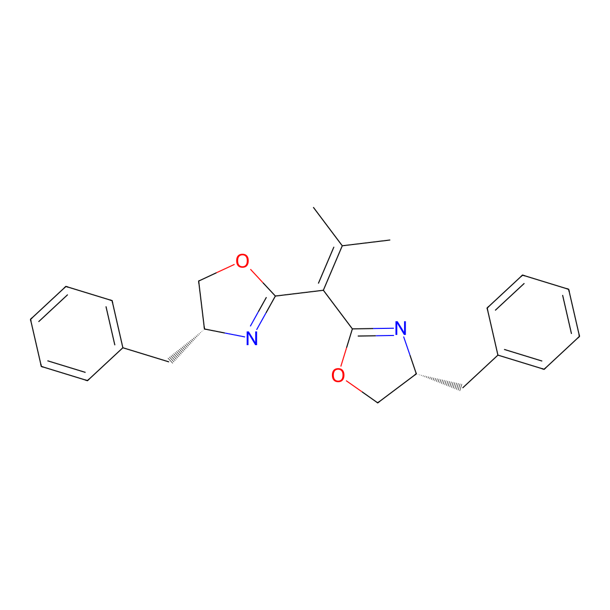 (4R,4'R)-2,2'-(2-Methylprop-1-ene-1,1-diyl)bis(4-benzyl-4,5-dihydrooxazole) molecular structure, CAS 876406-04-1