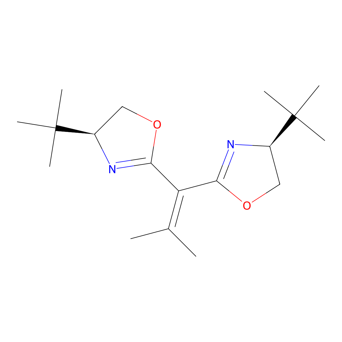 (4S,4'S)-2,2'-(2-Methylprop-1-ene-1,1-diyl)bis(4-(tert-butyl)-4,5-dihydrooxazole) molecular structure, CAS 876406-05-2