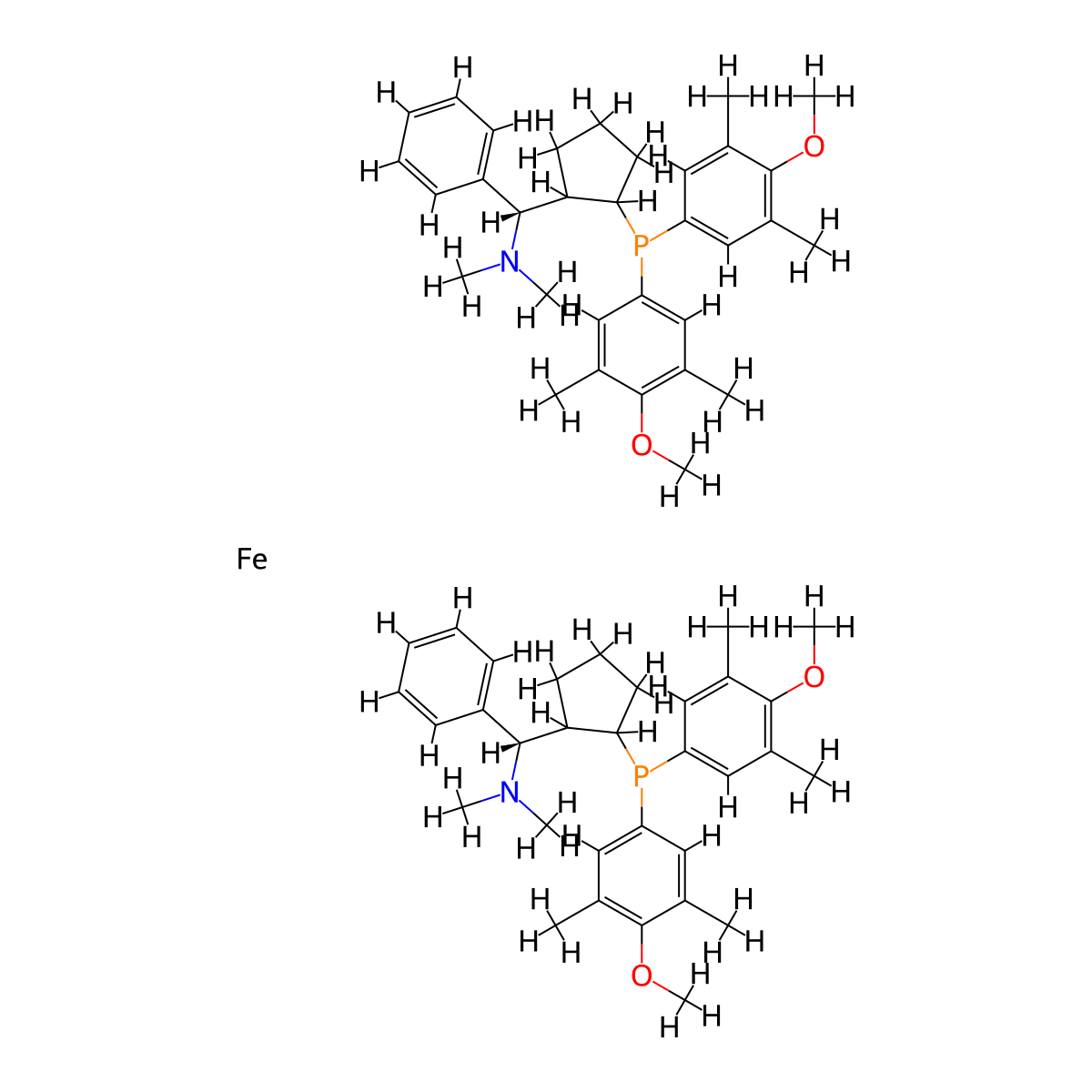 (1Sp,1'Sp)-1,1'-Bis[bis(4-methoxy-3,5-dimethylphenyl)phosphino]-2,2'-bis[(R)-(dimethylamino)phenylmethyl]ferrocene , (Sp, R)-MOD-Mandyphos molecular structure, CAS 876608-69-4