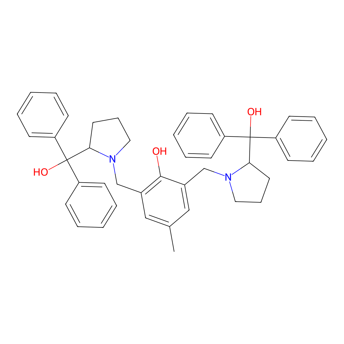 2,6-Bis[[(R)-2-[hydroxy(diphenyl)methyl]-1-pyrrolidinyl]methyl]-4-methylphenol molecular structure, CAS 877395-58-9