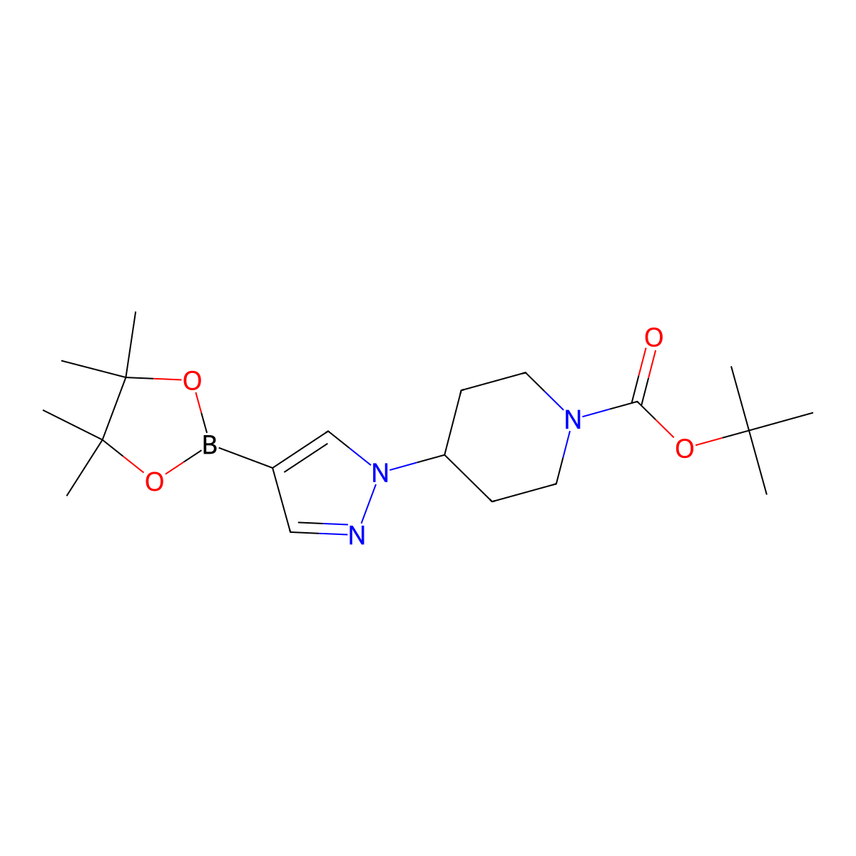 tert-butyl 4-[4-(tetramethyl-1,3,2-dioxaborolan-2-yl)-1H-pyrazol-1-yl]piperidine-1-carboxylate molecular structure, CAS 877399-74-1