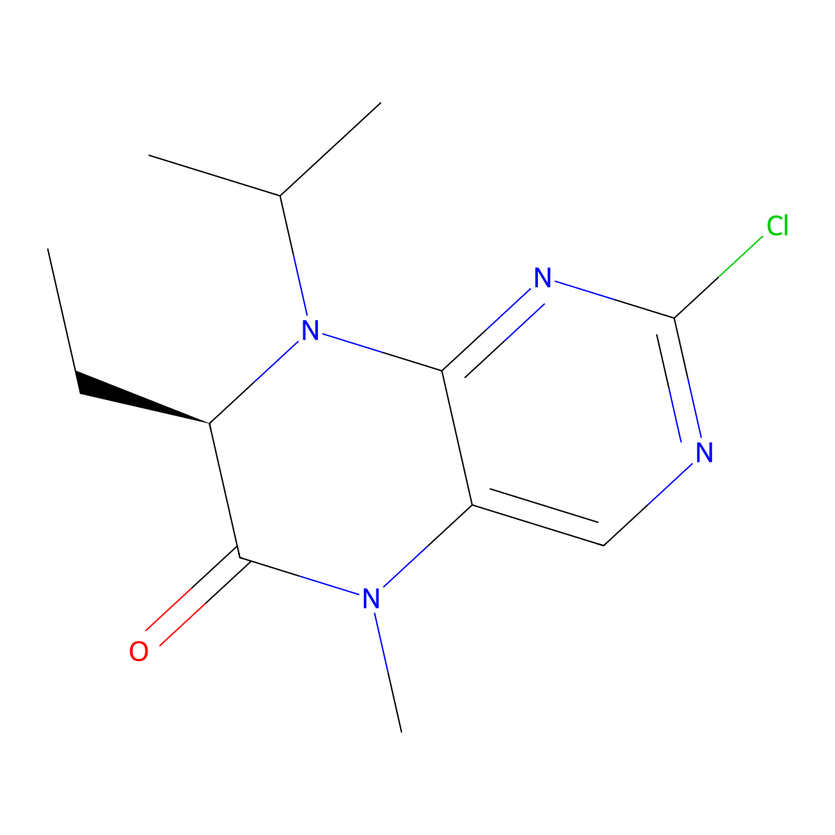 (R)-2-Chloro-7-ethyl-8-isopropyl-5-methyl-6-oxo-5,6,7,8-tetrahydropyrimido[4,5-b]pyrazine molecular structure, CAS 877676-50-1