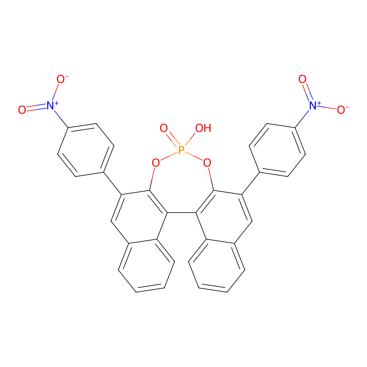 (R)-3,3'-Bis(4-nitrophenyl)-1,1'-binapthyl-2,2'-diyl hydrogenphosphate molecular structure, CAS 878111-16-1