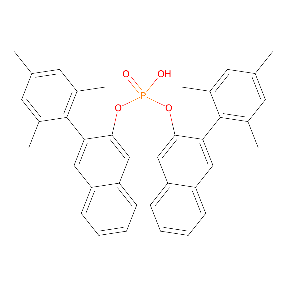 (S)-3,3'-Bis(2,4,6-trimethylphenyl)-1,1'-binaphthyl-2,2'-diyl hydrogenphosphate molecular structure, CAS 878111-18-3