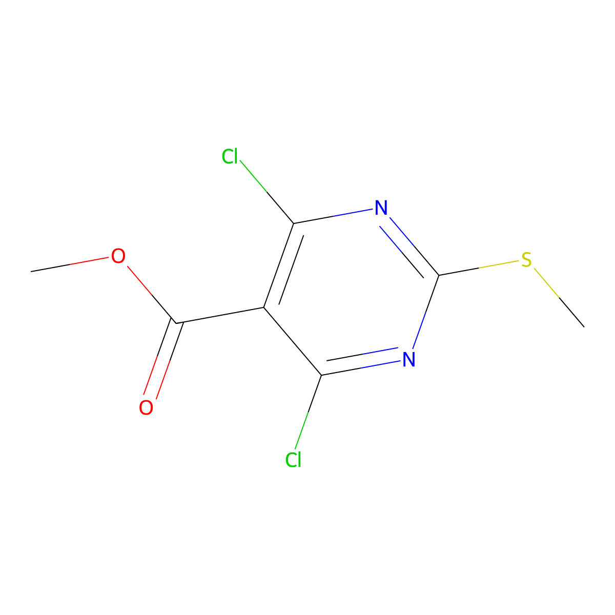 Methyl 4,6-dichloro-2-(methylthio)pyrimidine-5-carboxylate molecular structure, CAS 883870-28-8