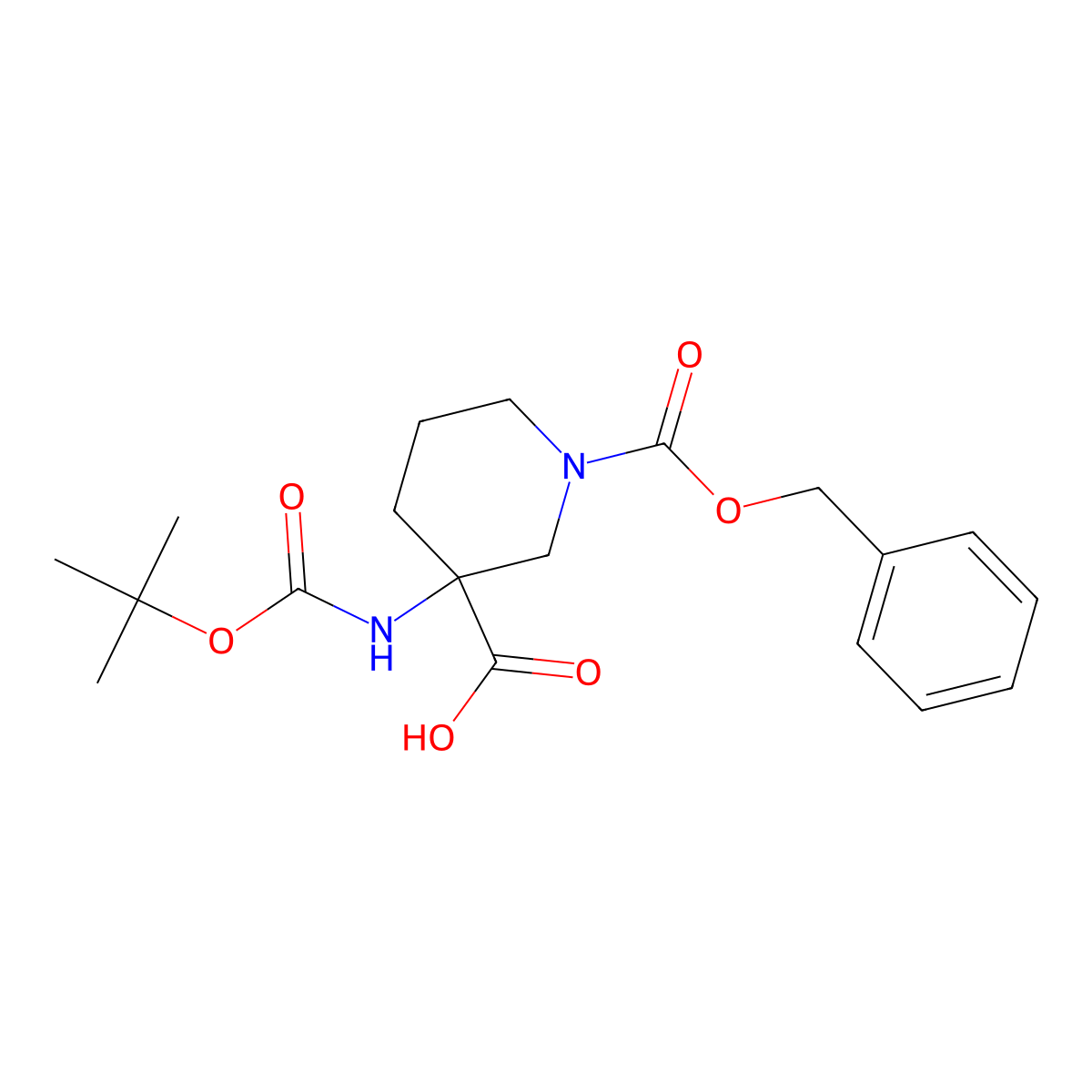 1-((Benzyloxy)carbonyl)-3-((tert-butoxycarbonyl)amino)piperidine-3-carboxylic acid molecular structure, CAS 885270-31-5