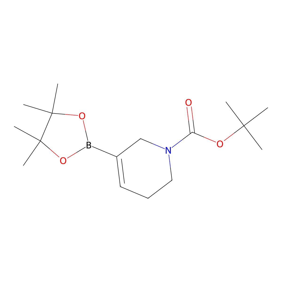 Tert-butyl 5-(4,4,5,5-tetramethyl-1,3,2-dioxaborolan-2-yl)-1,2,3,6-tetrahydropyridine-1-carboxylate molecular structure, CAS 885693-20-9