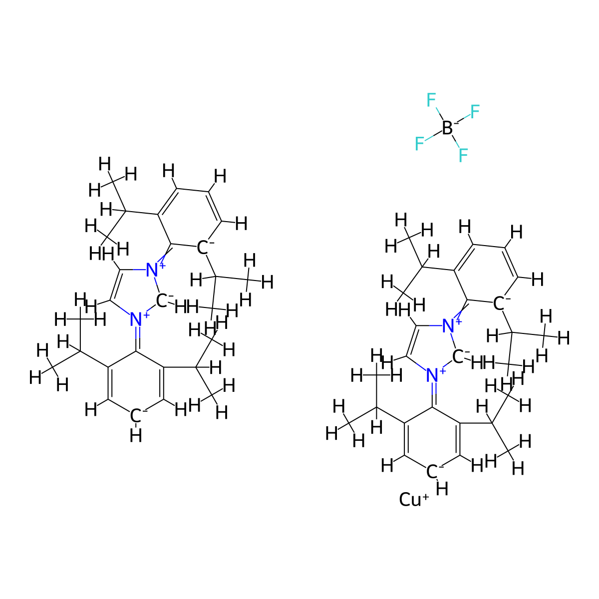 Bis(1,3-bis(2,6-diisopropylphenyl)imidazol-2-ylidene)copper(I) tetrafluoroborate molecular structure, CAS 886061-48-9