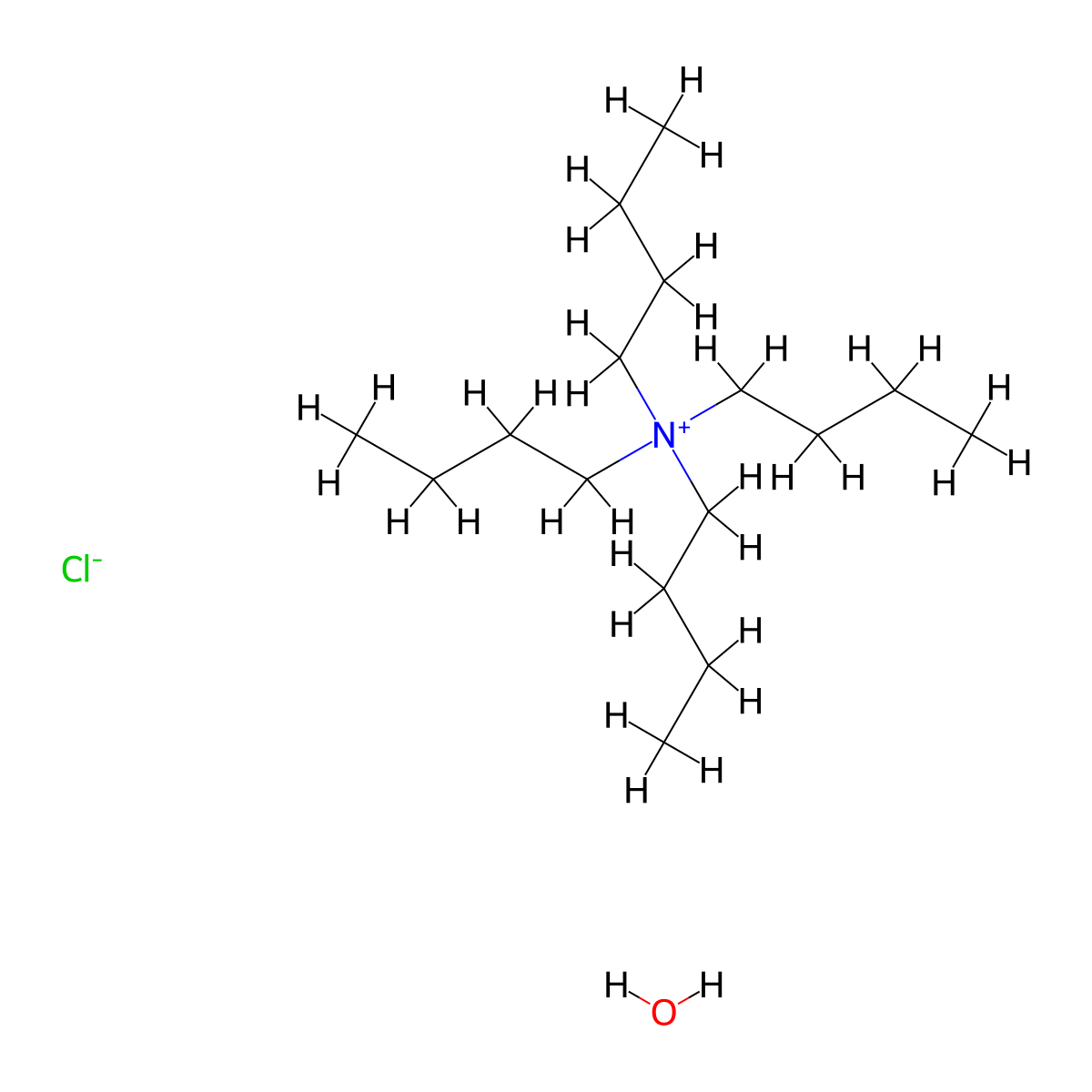 Tetrabutylammonium chloride hydrate molecular structure, CAS 88641-55-8