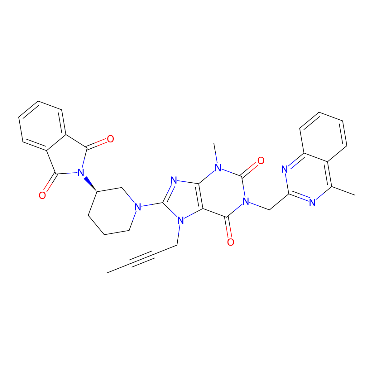 7-(2-Butyn-1-yl)-8-[(3R)-3-(1,3-dihydro-1,3-dioxo-2H-isoindol-2-yl)-1-piperidinyl]-3,7-dihydro-3-methyl-1-[(4-methyl-2-quinazolinyl)methyl]-1H-purine-2,6-dione molecular structure, CAS 886588-63-2