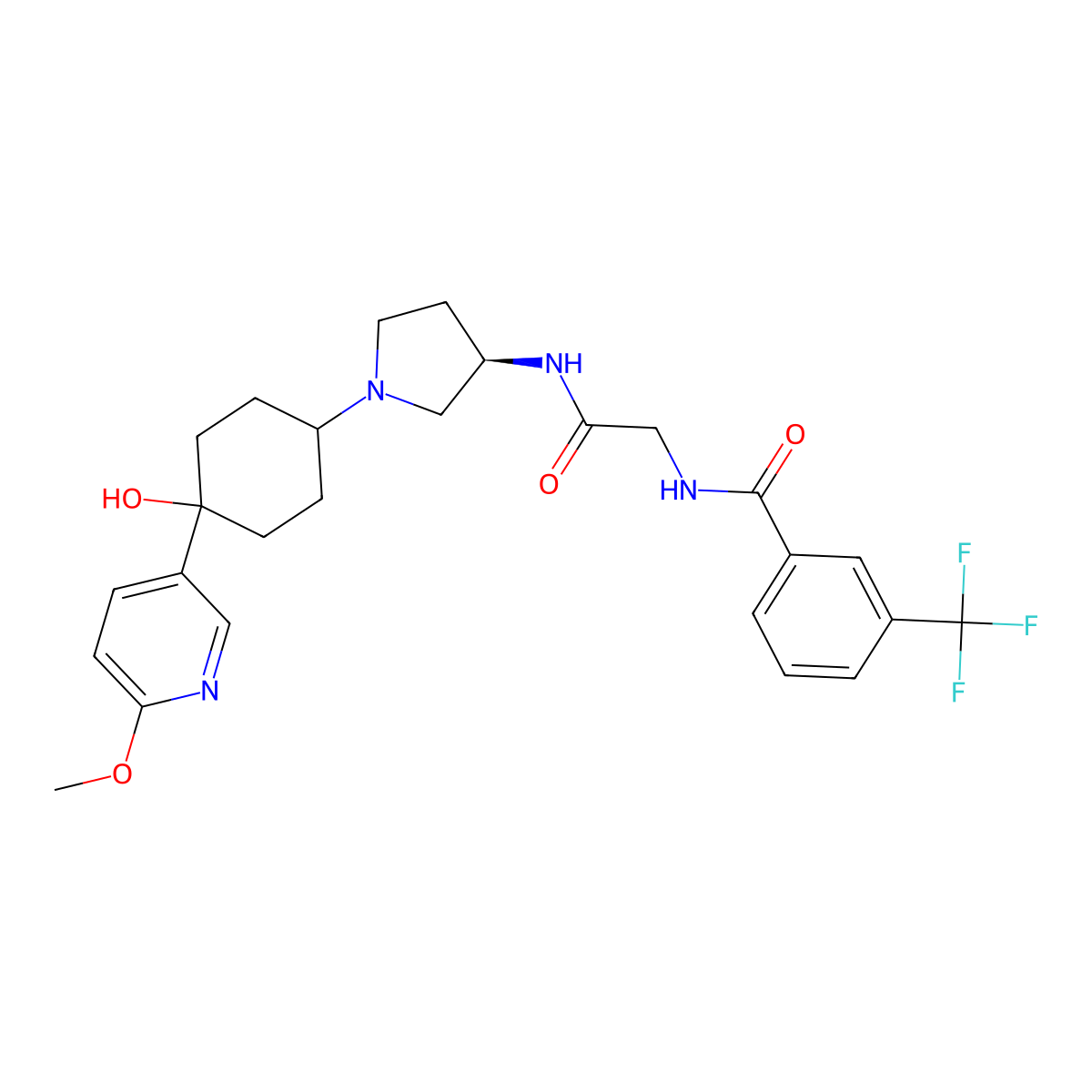 Benzamide, N-(2-(((3R)-1-(trans-4-hydroxy-4-(6-methoxy-3-pyridinyl)cyclohexyl)-3-pyrrolidinyl)amino)-2-oxoethyl)-3-(trifluoromethyl)- molecular structure, CAS 887401-92-5