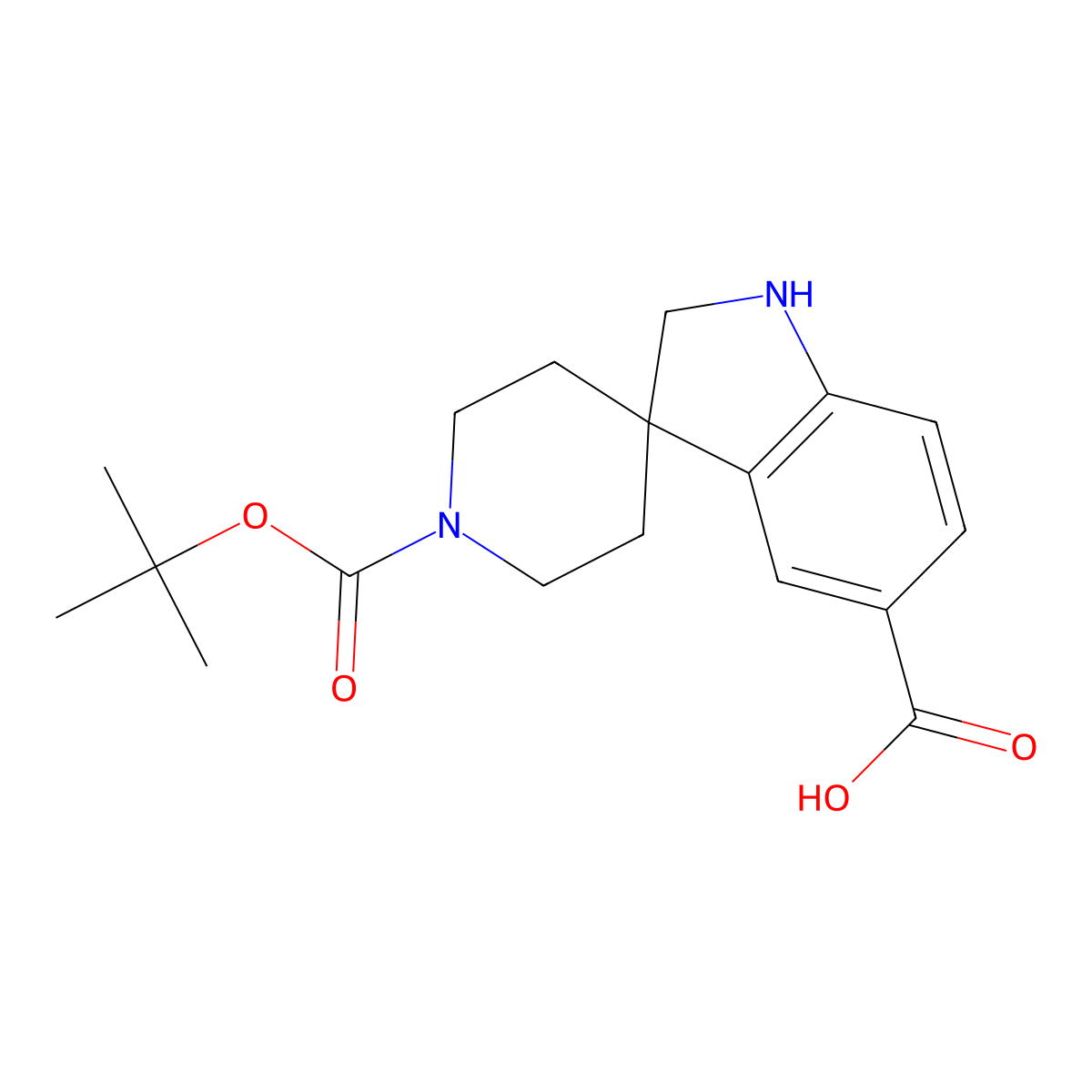 1'-[(Tert-butoxy)carbonyl]-1,2-dihydrospiro[indole-3,4'-piperidine]-5-carboxylic acid molecular structure, CAS 888222-12-6