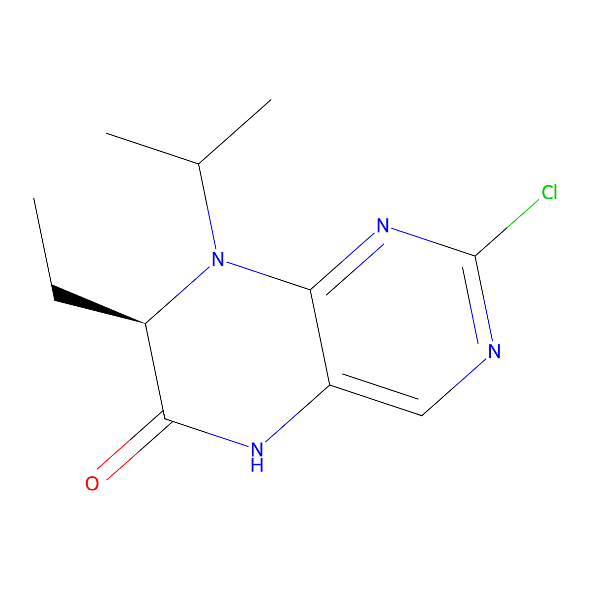 (7R)-2-Chloro-7-ethyl-7,8-dihydro-8-(1-methylethyl)-(5H)-6-pteridinone molecular structure, CAS 889877-77-4