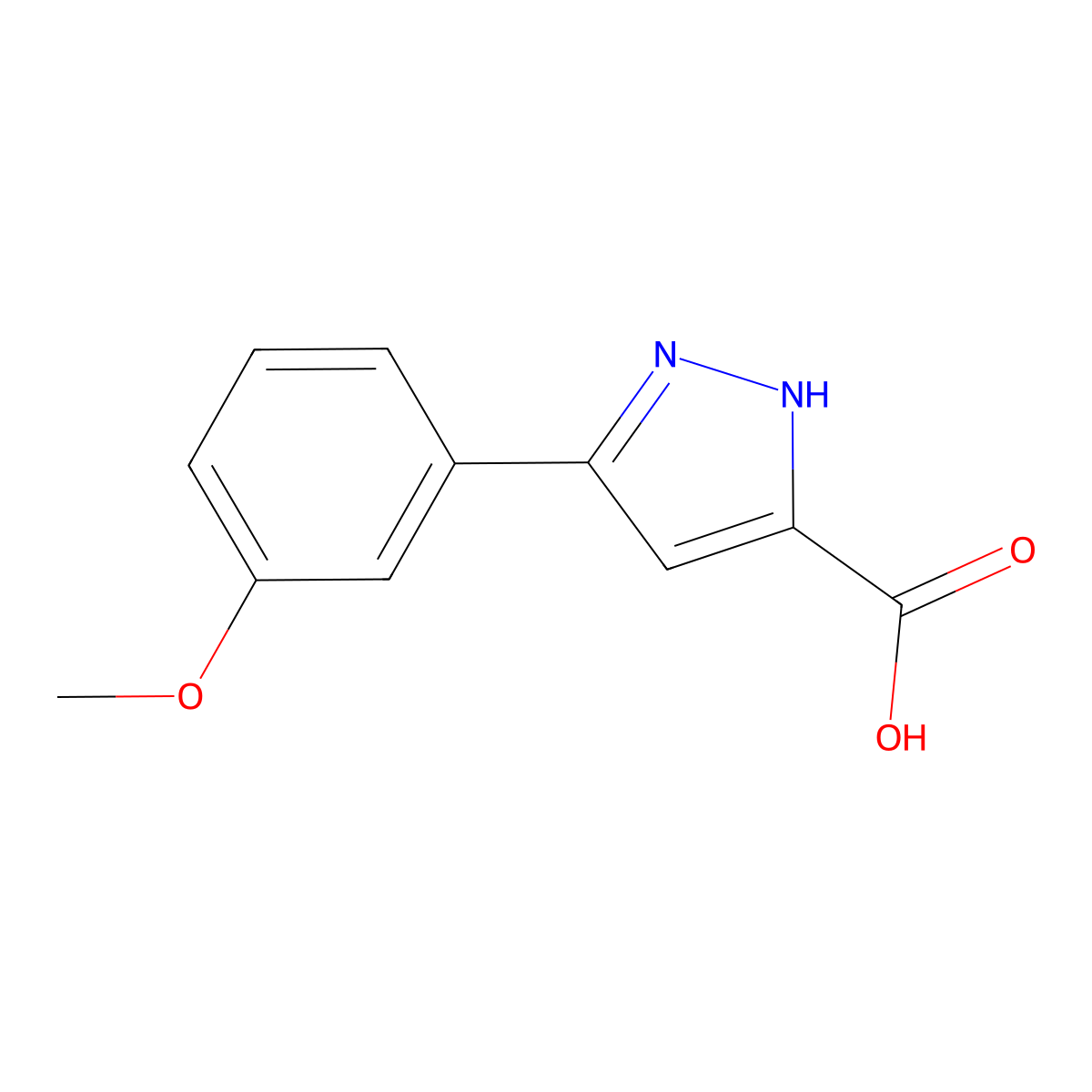3-(3-methoxyphenyl)-1H-pyrazole-5-carboxylic acid molecular structure, CAS 890591-64-7
