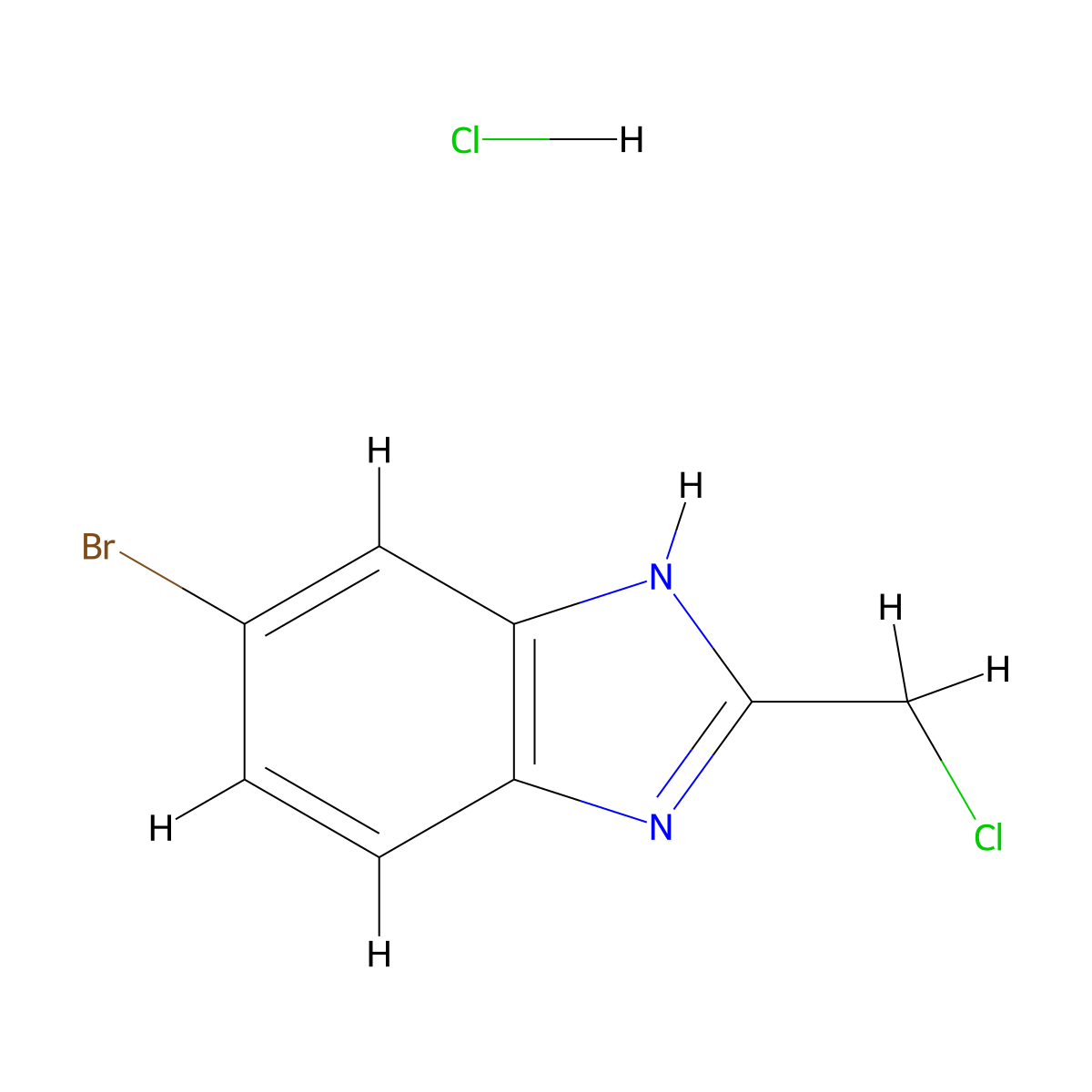 5-bromo-2-(chloromethyl)-1H-1,3-benzodiazole hydrochloride molecular structure, CAS 89218-87-1