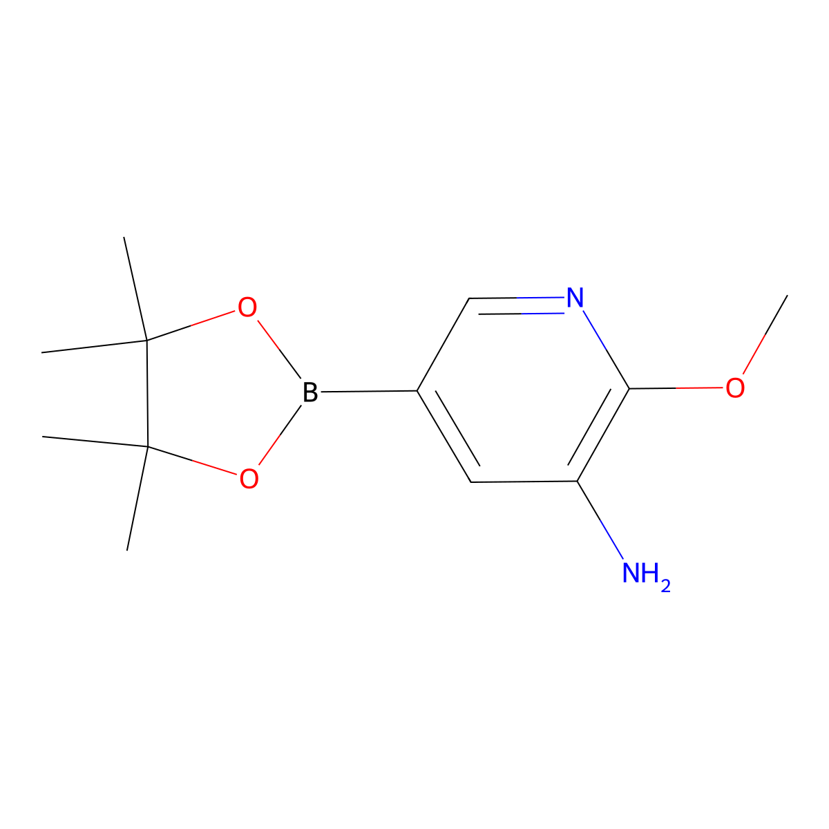 2-Methoxy-5-(4,4,5,5-tetramethyl-1,3,2-dioxaborolan-2-yl)pyridin-3-amine molecular structure, CAS 893440-50-1