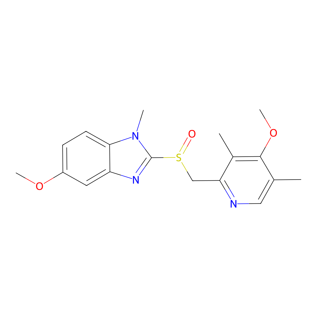 5-Methoxy-2-(((4-methoxy-3,5-dimethyl-2-pyridinyl)methyl)sulfinyl)-1-methyl-1H-benzimidazole molecular structure, CAS 89352-76-1