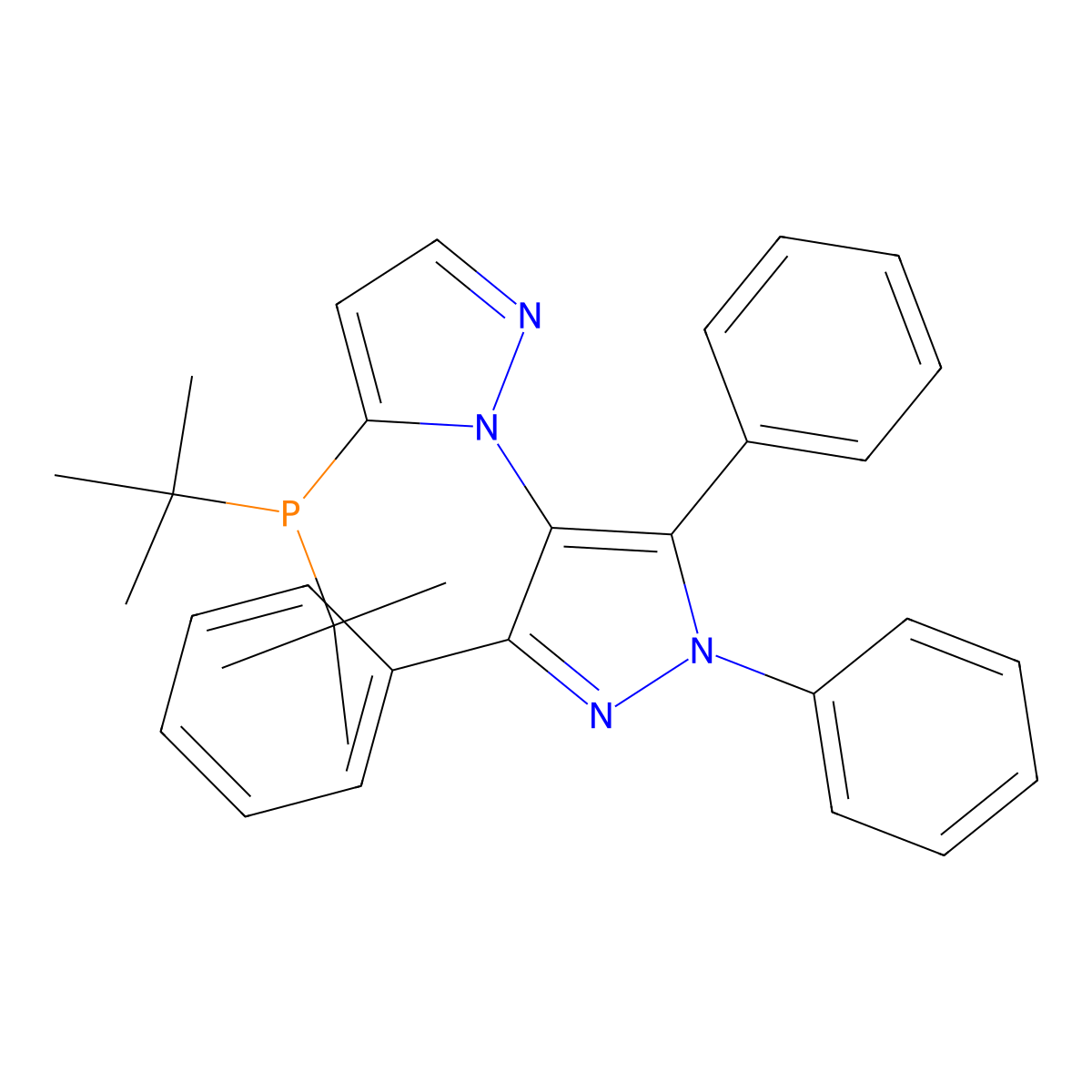 5-(di-tert-Butylphosphino)-1',3',5'-triphenyl-1'H-1,4'-bipyrazole , BippyPhos molecular structure, CAS 894086-00-1
