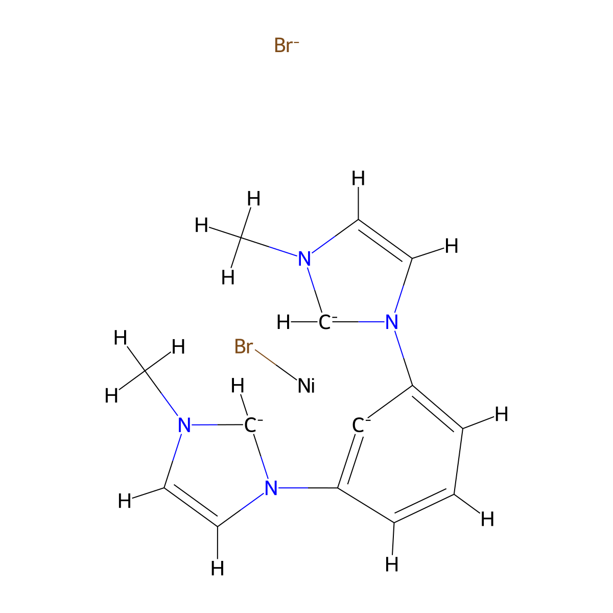 Bromo[(2,6-pyridinediyl)bis(3-methyl-1-imidazolyl-2-ylidene)]nickel Bromide molecular structure, CAS 894102-11-5