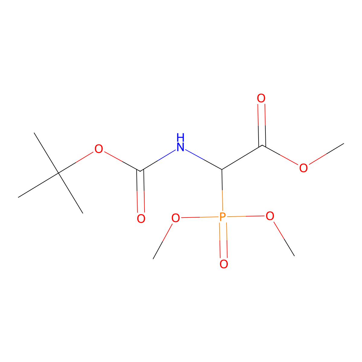 Methyl ((tert-butoxy(hydroxy)methylidene)amino)(dimethoxyphosphoryl)acetate molecular structure, CAS 89524-98-1