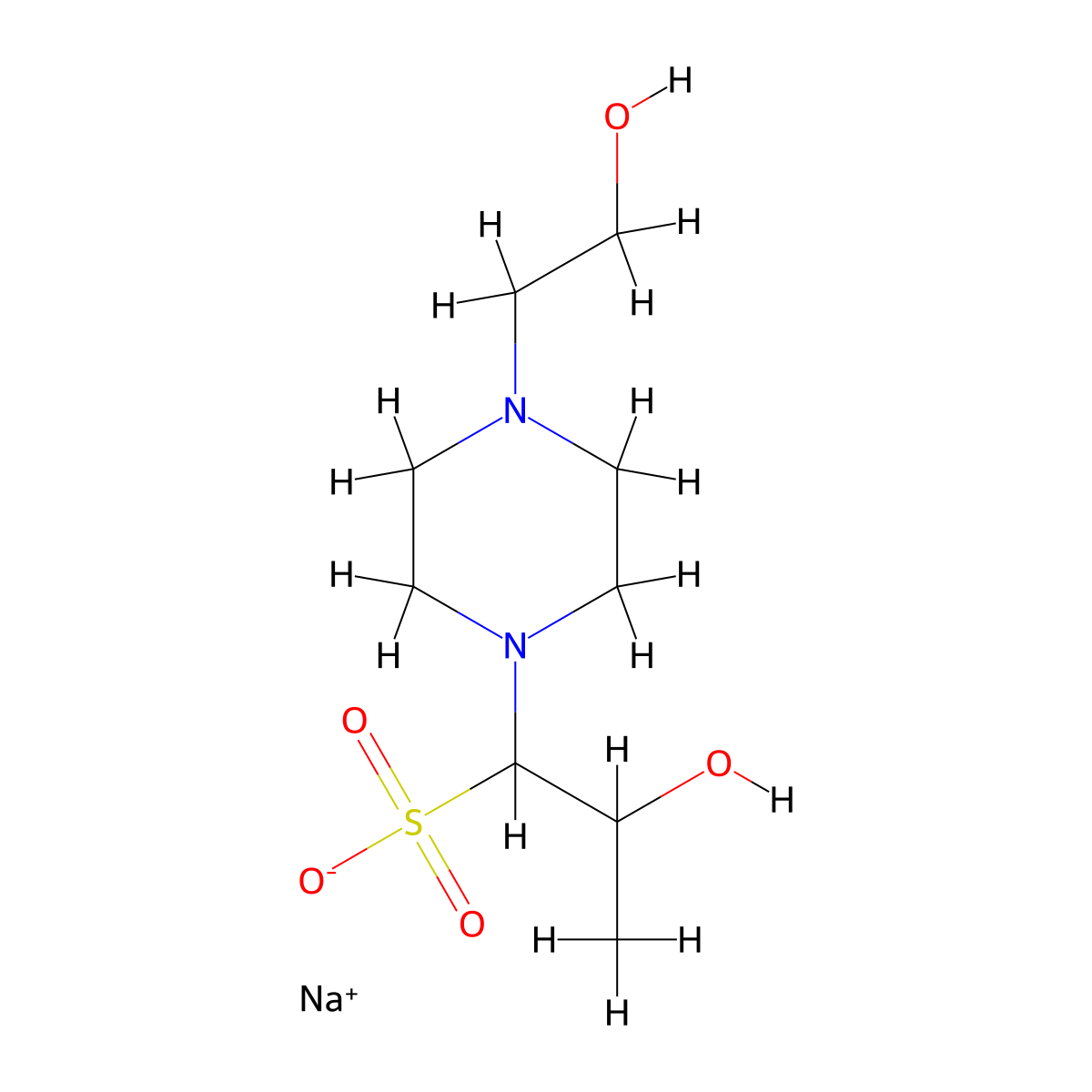 Sodium 2-hydroxy-1-(4-(2-hydroxyethyl)piperazin-1-yl)propane-1-sulfonate molecular structure, CAS 89648-37-3