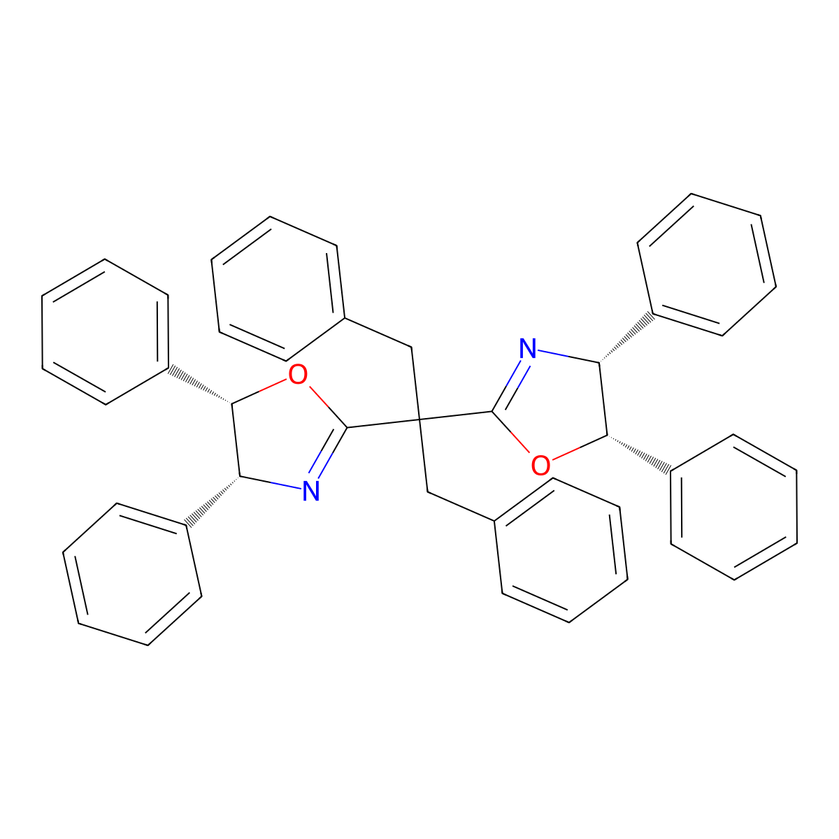 (4R,4'R,5S,5'S)-2,2'-(1,3-Diphenylpropane-2,2-diyl)bis(4,5-diphenyl-4,5-dihydrooxazole) molecular structure, CAS 897942-79-9