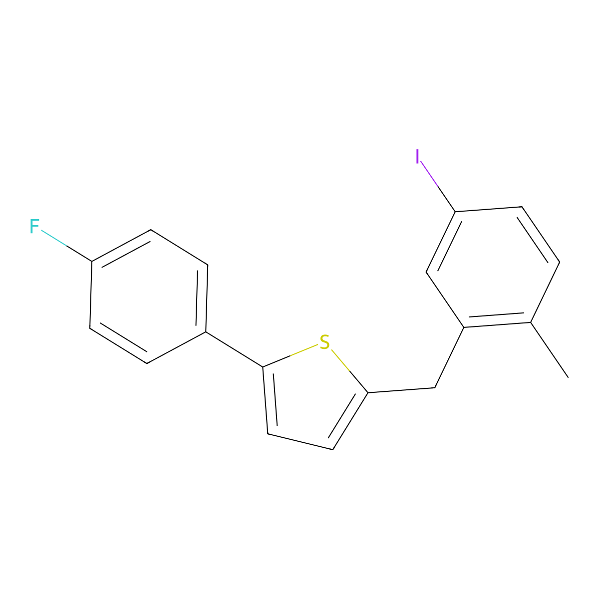 2-(4-Fluorophenyl)-5-[(5-iodo-2-methylphenyl)methyl]thiophene molecular structure, CAS 898566-17-1
