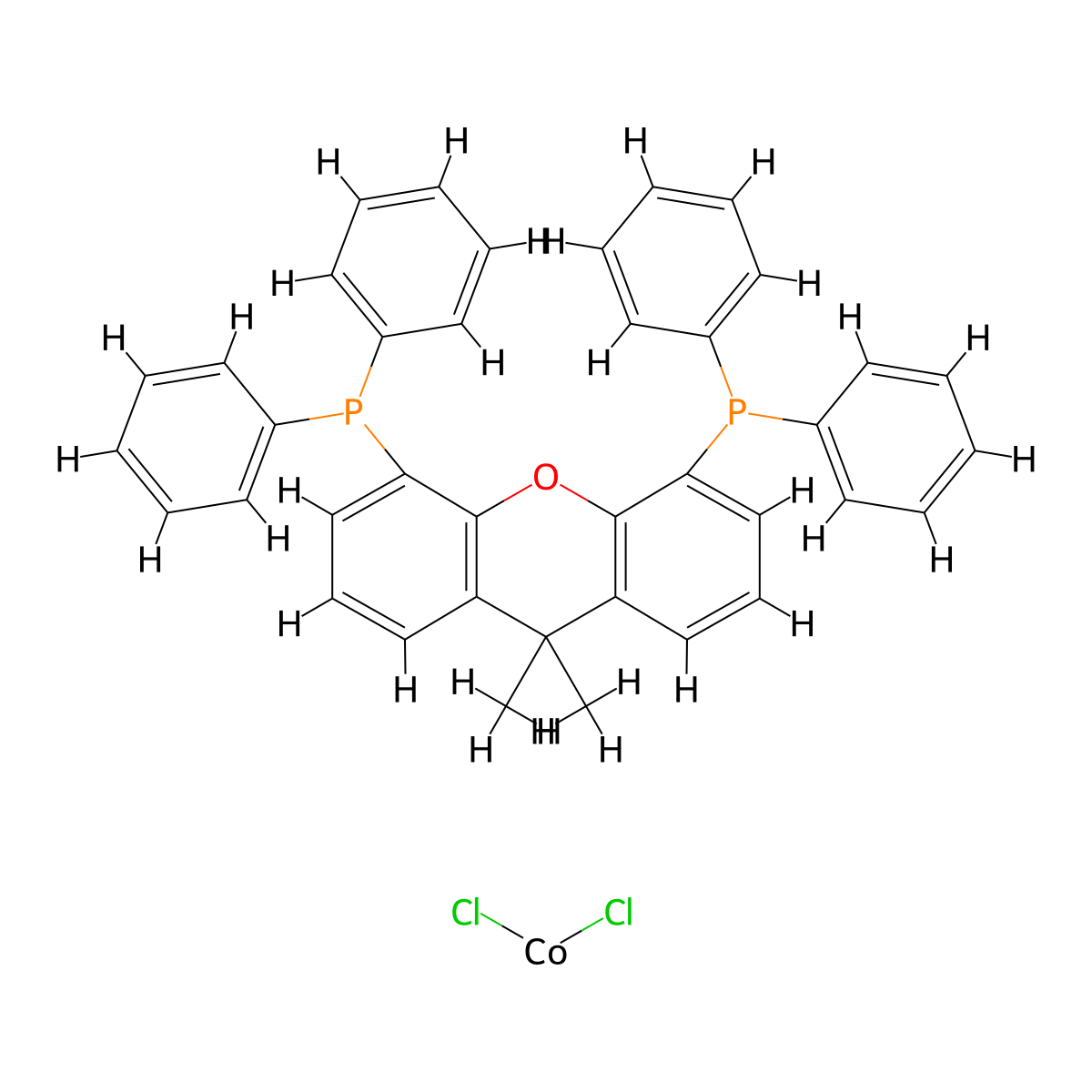 Dichloro[9,9-dimethyl-4,5-bis(diphenylphosphino)xanthene]Cobalt(II) molecular structure, CAS 898807-69-7