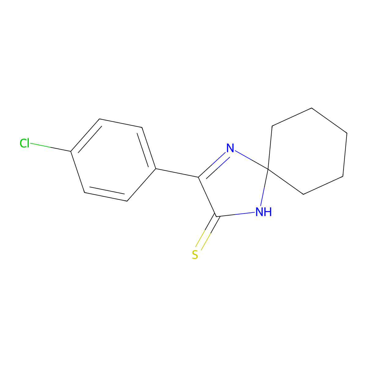 3-(4-Chlorophenyl)-1,4-diazaspiro[4.5]dec-3-ene-2-thione molecular structure, CAS 899926-57-9