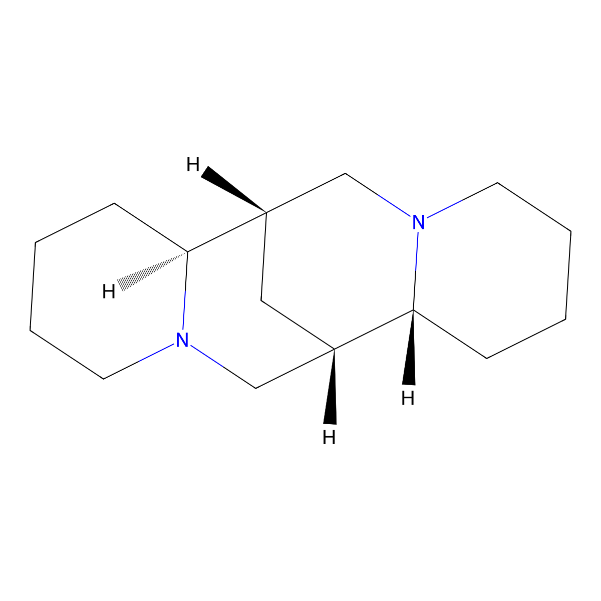 (7S,7aR,14S,14aS)-Tetradecahydro-7,14-methanodipyrido[1,2-a:1',2'-e][1,5]diazocine , (-)-Sparteine molecular structure, CAS 90-39-1