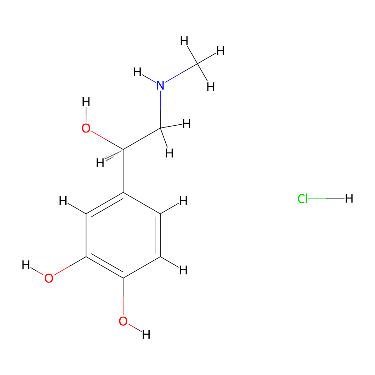(-)-Epinephrine hydrochloride molecular structure, CAS 9000-70-8