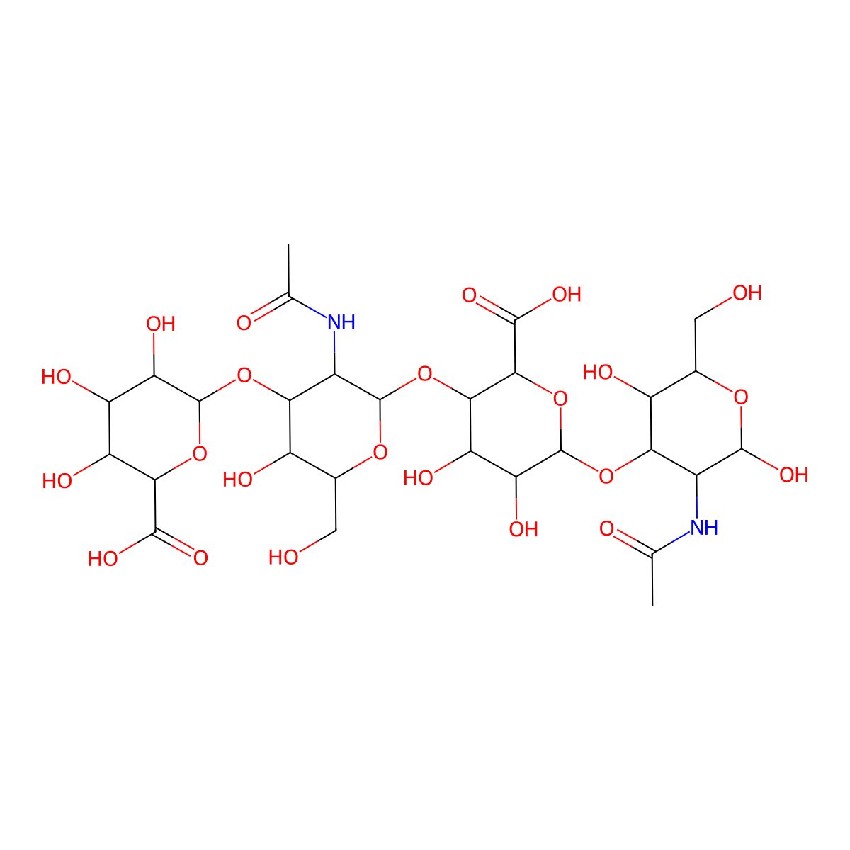 (4xi)-alpha-D-xylo-Hexopyranuronosyl-(1->3)-(3xi)-2-(acetylamino)-2-deoxy-beta-D-ribo-hexopyranosyl-(1->4)-(5xi)-beta-D-xylo-hexopyranuronosyl-(1->3)-2-(acetylamino)-2-deoxy-D-glucopyranose molecular structure, CAS 9004-61-9
