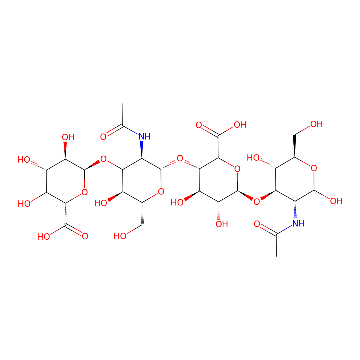 (4xi)-alpha-D-xylo-Hexopyranuronosyl-(1->3)-(3xi)-2-(acetylamino)-2-deoxy-beta-D-ribo-hexopyranosyl-(1->4)-(5xi)-beta-D-xylo-hexopyranuronosyl-(1->3)-2-(acetylamino)-2-deoxy-D-glucopyranose molecular structure, CAS 9004-61-9