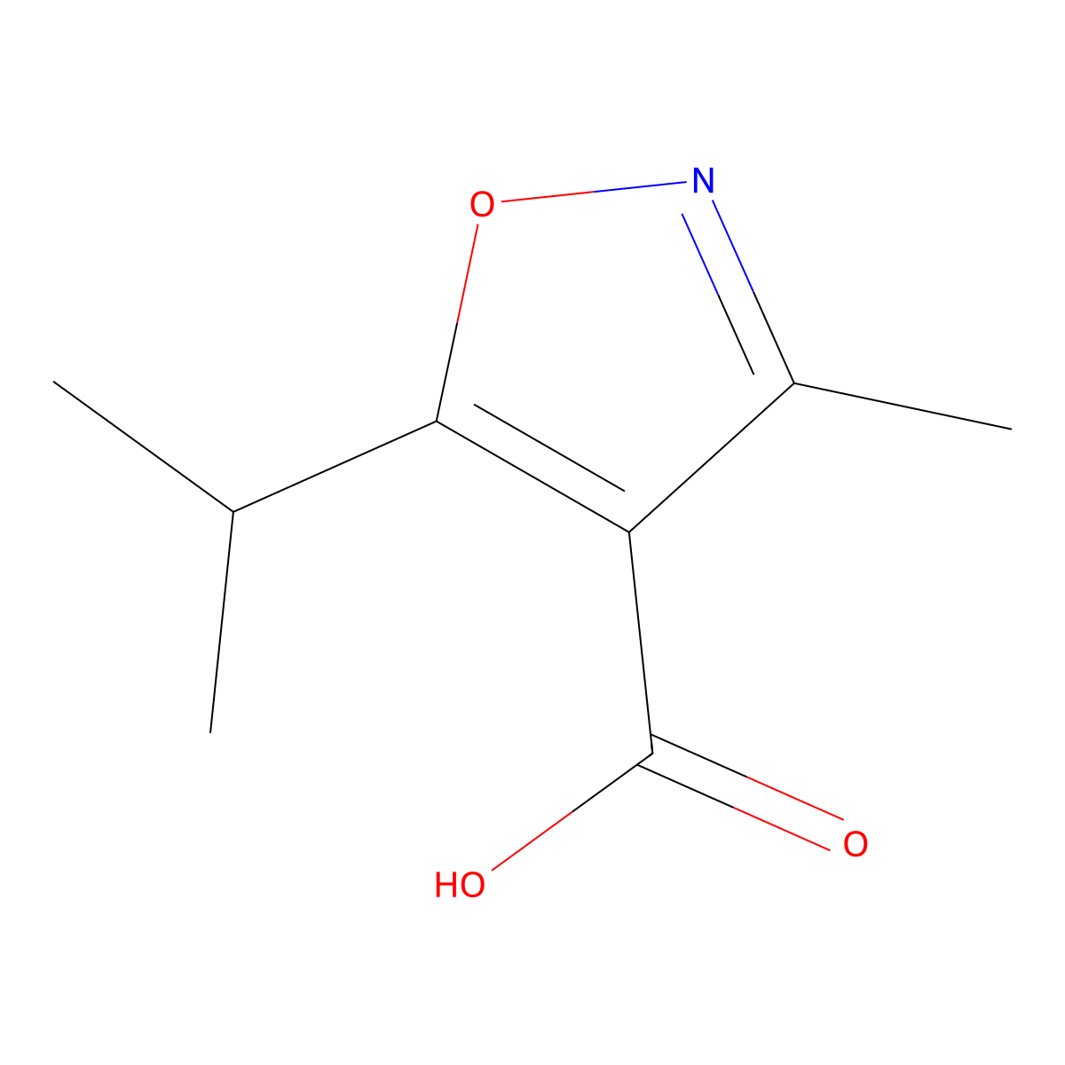 3-Methyl-5-(propan-2-yl)-1,2-oxazole-4-carboxylic acid molecular structure, CAS 90087-36-8
