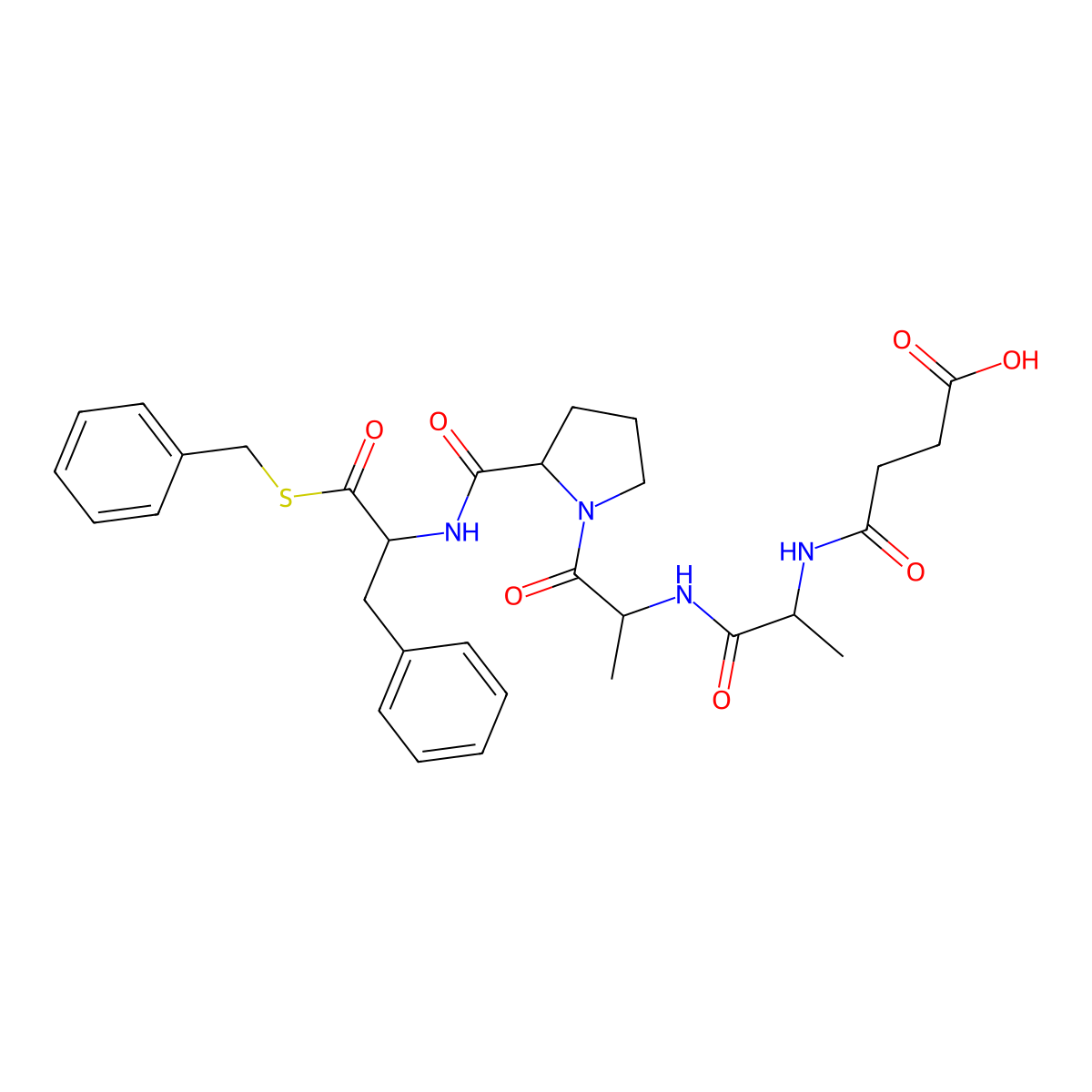 4-[[1-[[1-[2-[(1-Benzylsulfanyl-1-oxo-3-phenylpropan-2-yl)carbamoyl]pyrrolidin-1-yl]-1-oxopropan-2-yl]amino]-1-oxopropan-2-yl]amino]-4-oxobutanoic acid molecular structure, CAS 9025-24-5