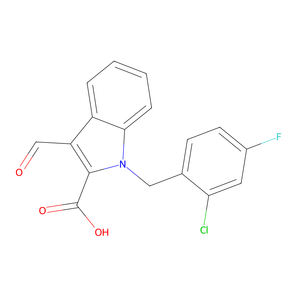 1-(2-chloro-4-fluorobenzyl)-3-formyl-1H-indole-2-carboxylic acid molecular structure, CAS 903160-22-5