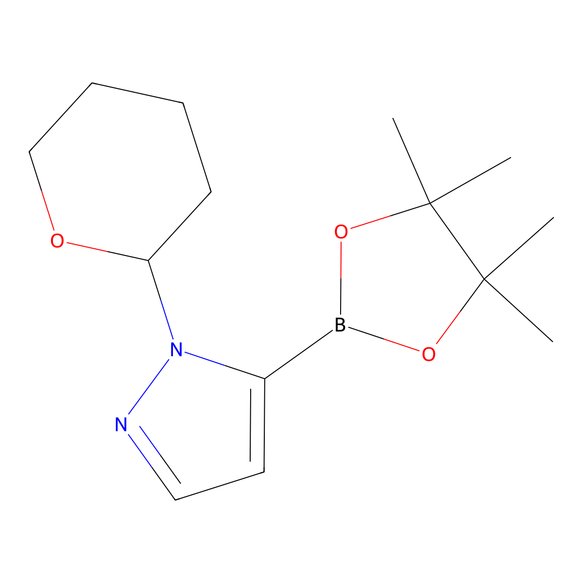 1-(tetrahydro-2H-pyran-2-yl)-5-(4,4,5,5-tetramethyl-1,3,2-dioxaborolan-2-yl)-1H-pyrazole molecular structure, CAS 903550-26-5