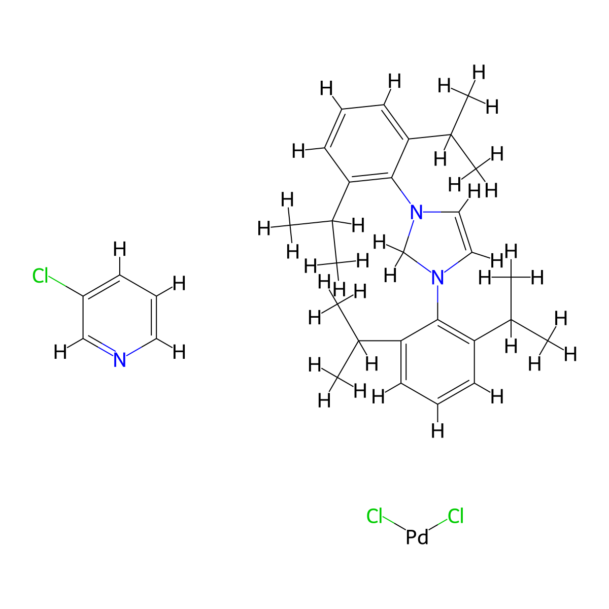 Dichloro-[1,3-bis(diisopropylphenyl)-2-imidazolidinyliden]-(3-chloropyridyl)palladium(II) molecular structure, CAS 905459-27-0