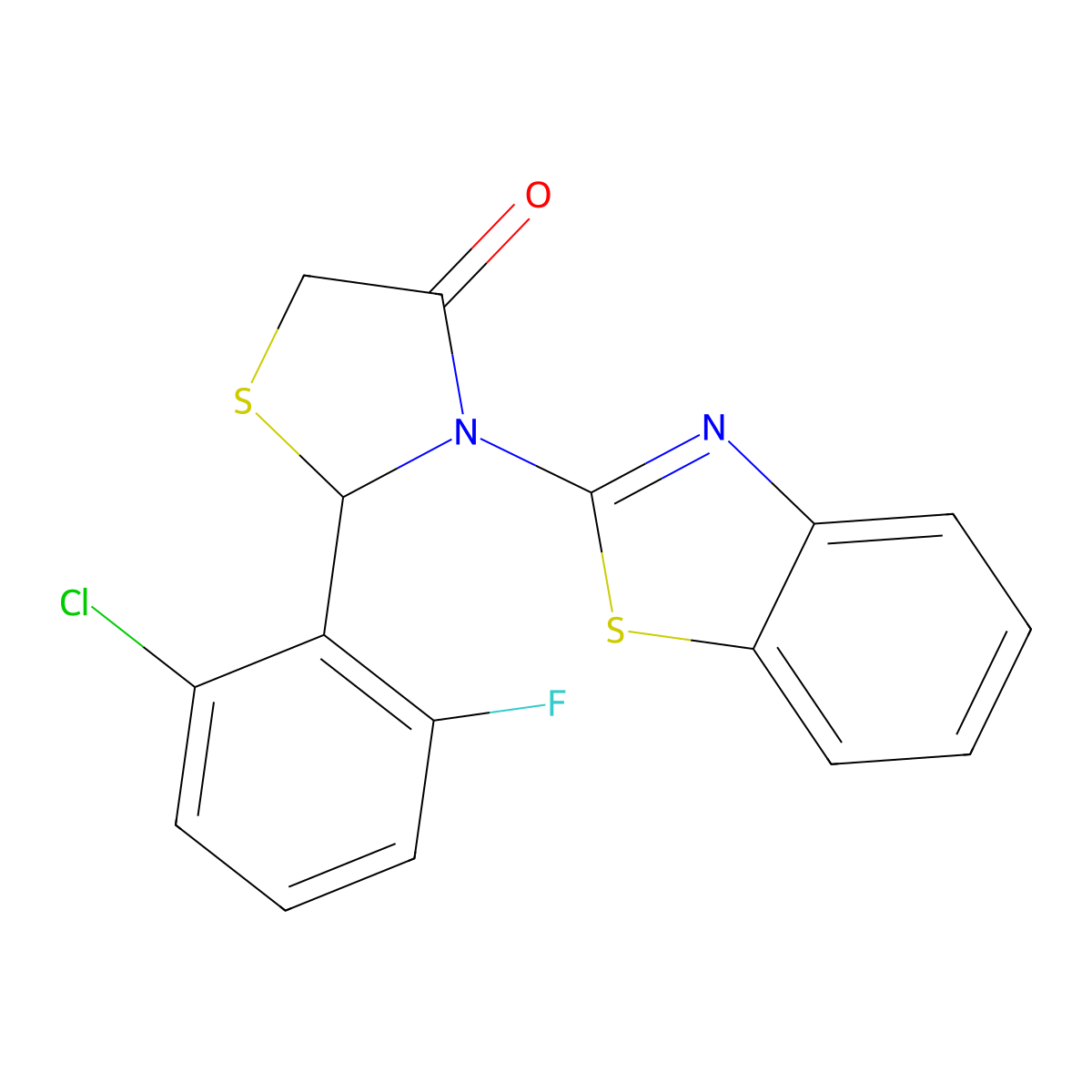 4-Thiazolidinone, 3-(2-benzothiazolyl)-2-(2-chloro-6-fluorophenyl)- molecular structure, CAS 907558-63-8