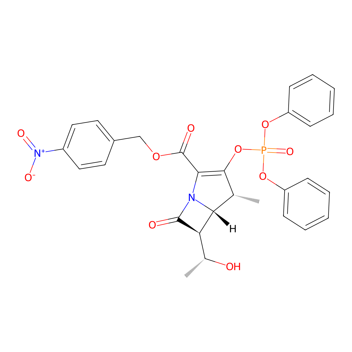 (4-nitrophenyl)methyl (4R,5R,6S)-3-[(diphenoxyphosphoryl)oxy]-6-[(1R)-1-hydroxyethyl]-4-methyl-7-oxo-1-azabicyclo[3.2.0]hept-2-ene-2-carboxylate molecular structure, CAS 90776-59-3