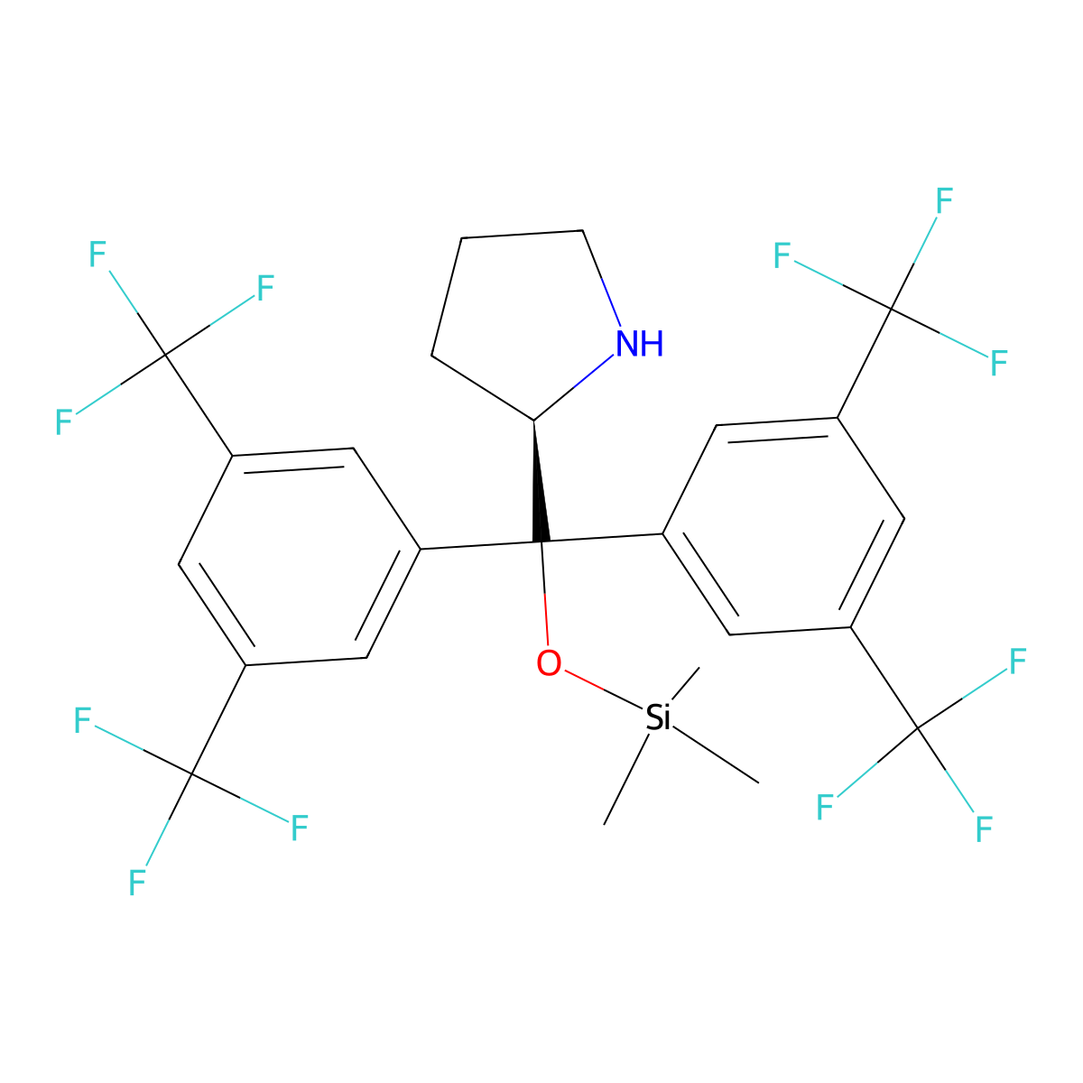 (R)-2-(Bis(3,5-bis(trifluoromethyl)phenyl)((trimethylsilyl)oxy)methyl)pyrrolidine molecular structure, CAS 908303-26-4