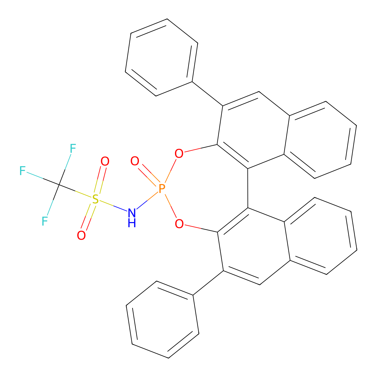 1,1,1-Trifluoro-N-[(11bR)-4-oxido-2,6-diphenyldinaphtho[2,1-d:1',2'-f][1,3,2]dioxaphosphepin-4-yl]methanesulfonamide molecular structure, CAS 908338-42-1
