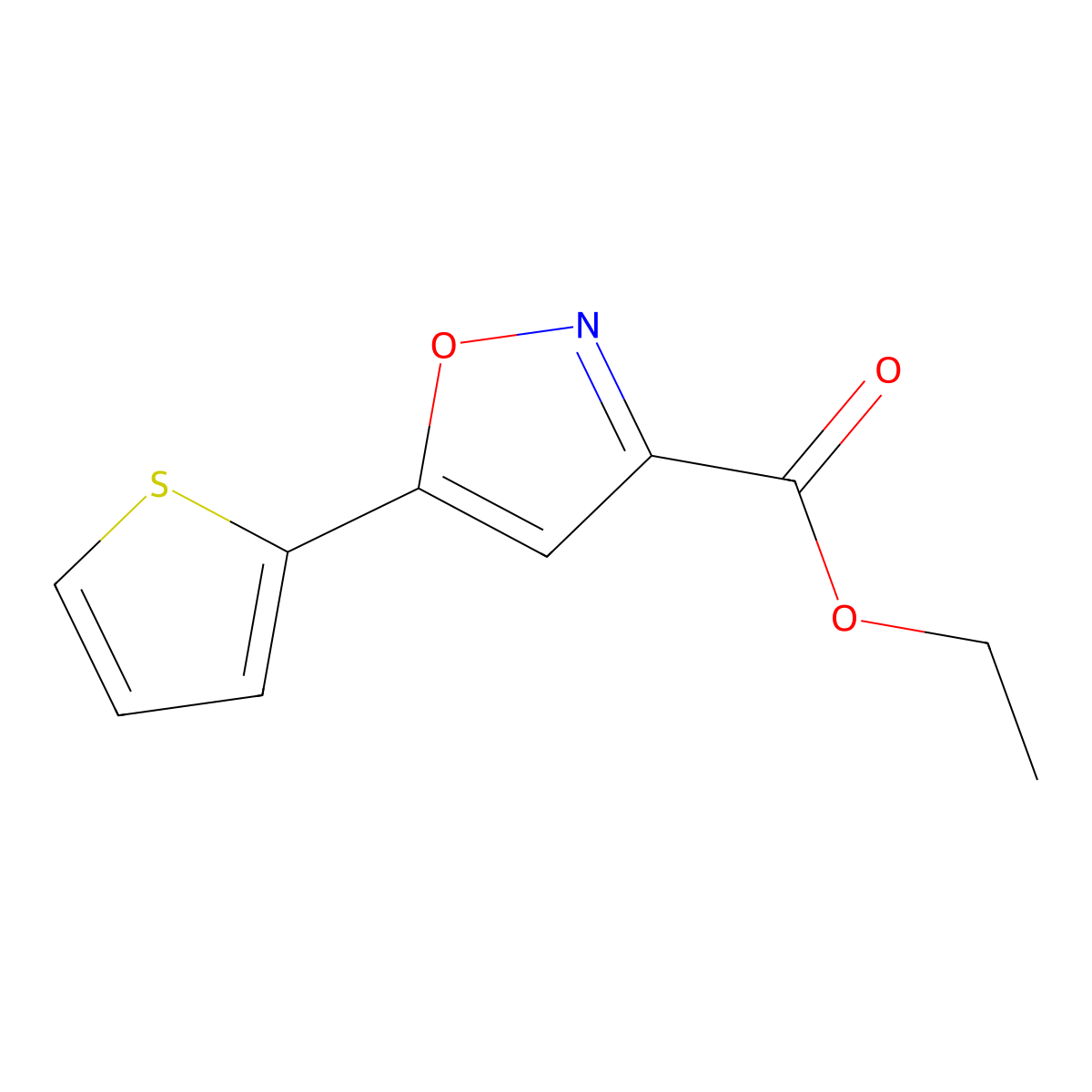 Ethyl 5-(thiophen-2-yl)-1,2-oxazole-3-carboxylate molecular structure, CAS 90924-54-2