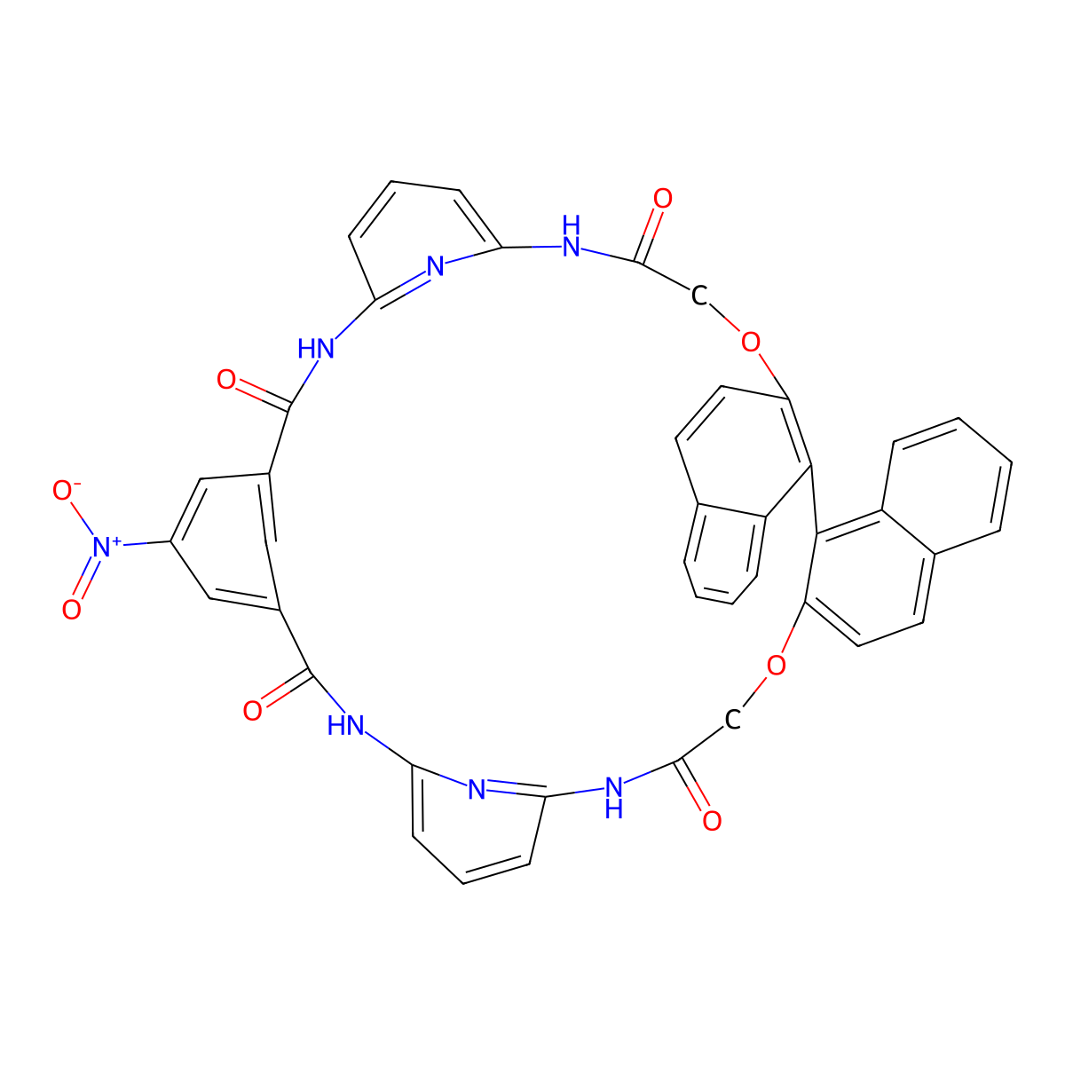 6-Nitro-19,40-dioxa-2,10,16,43,48,49-hexaazaoctacyclo(42.3.1.1~4,8~.1~11,15~.0~20,29~.0~23,28~.0~30,39~.0~31,36~)pentaconta-1(48),4(50),5,7,11(49),12,14,20(29),21,23,25,27,30(39),31,33,35,37,44,46-nonadecaene-3,9,17,42-tetrone molecular structure, CAS 909254-56-4